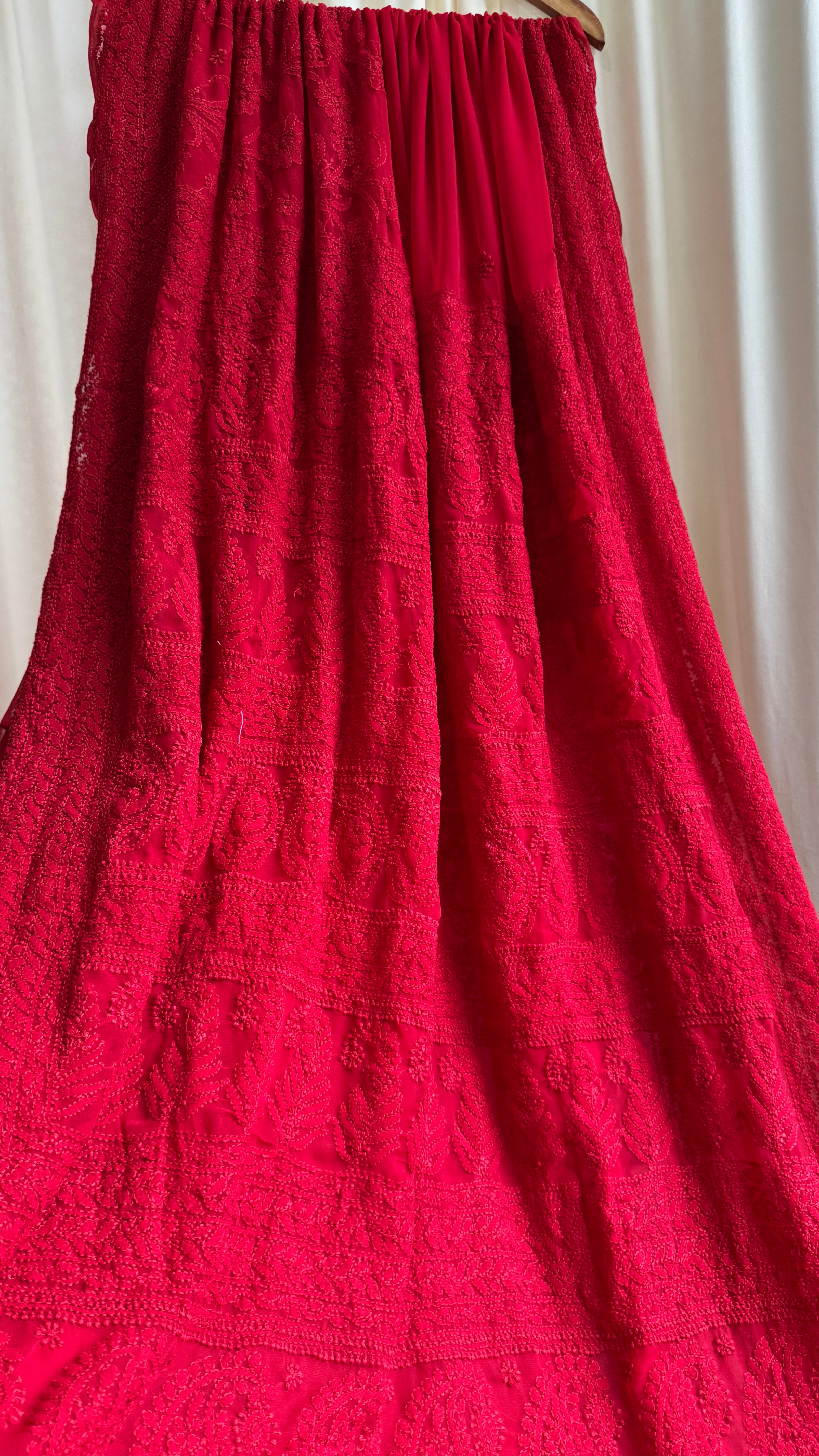 Georgette Chikankari saree in Red