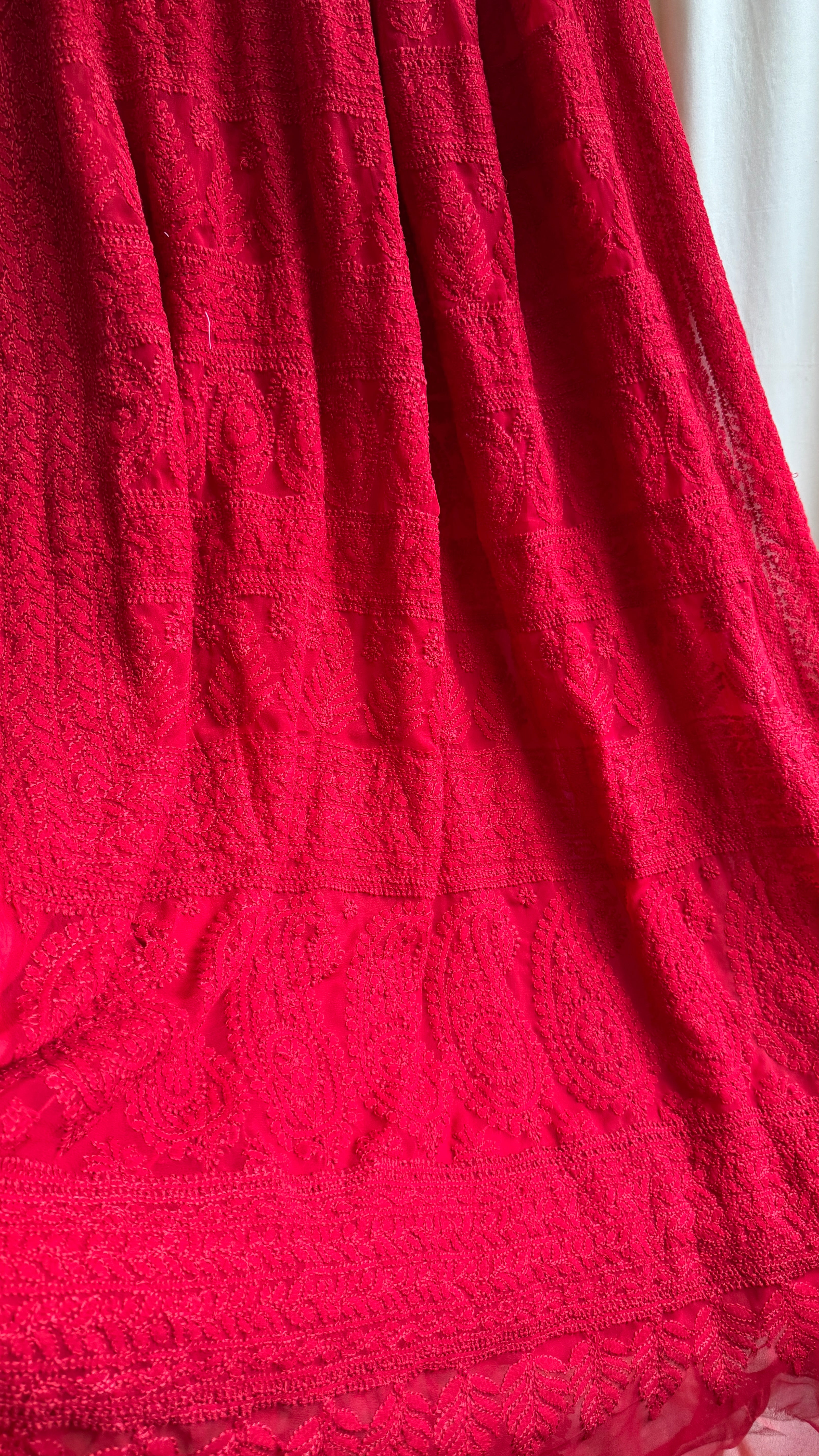 Georgette Chikankari saree in Red