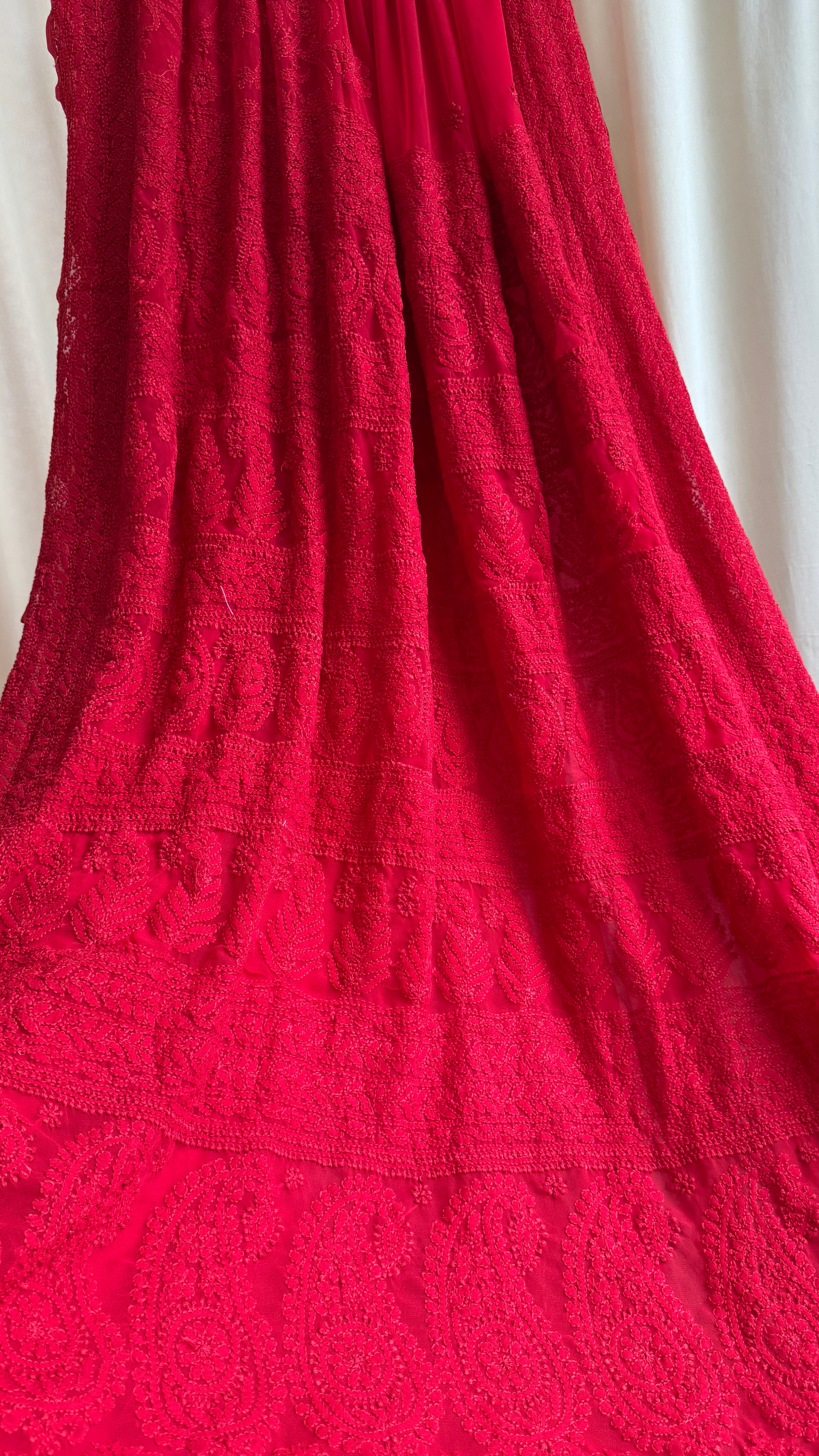 Georgette Chikankari saree in Red