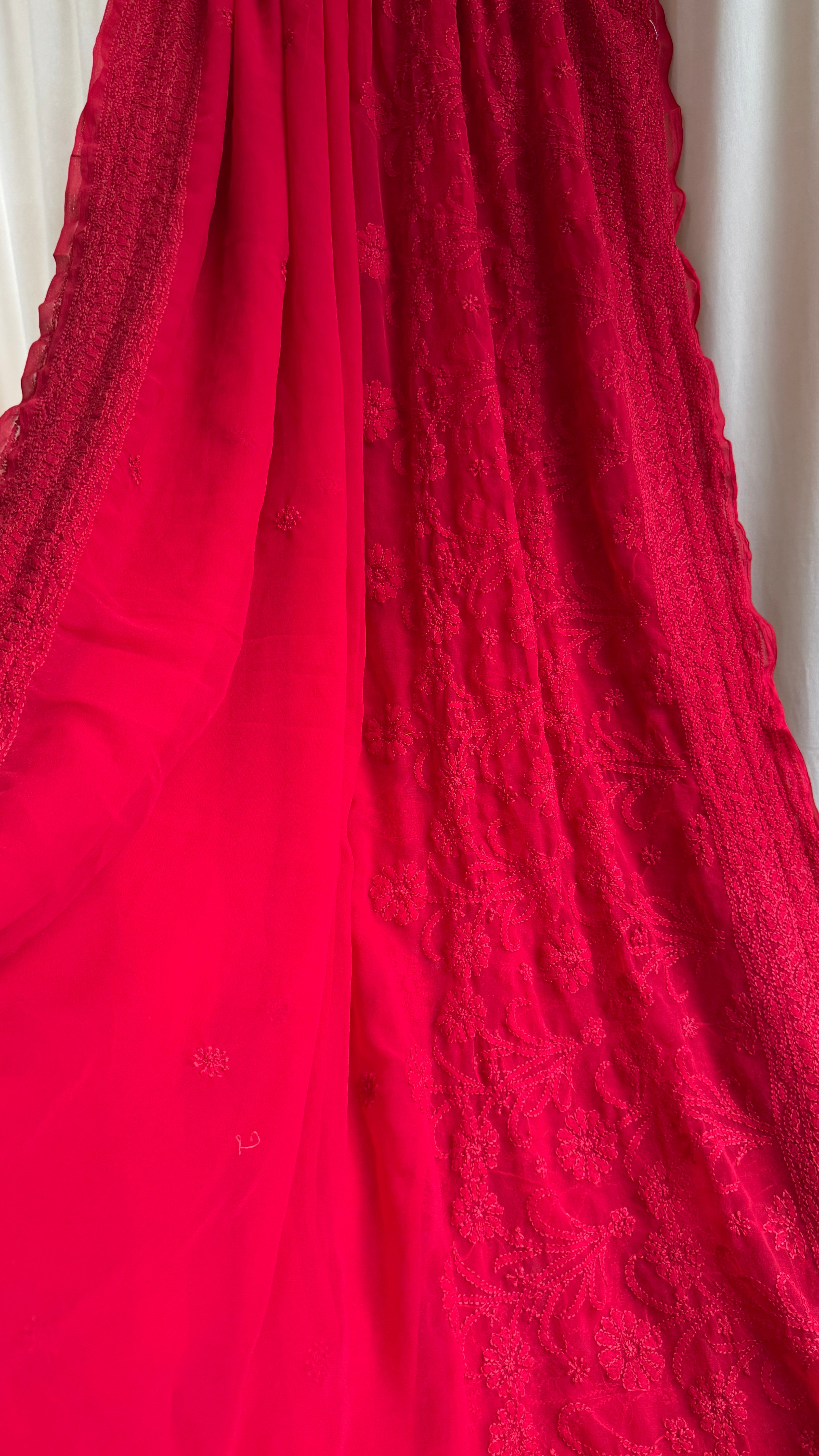 Georgette Chikankari saree in Red
