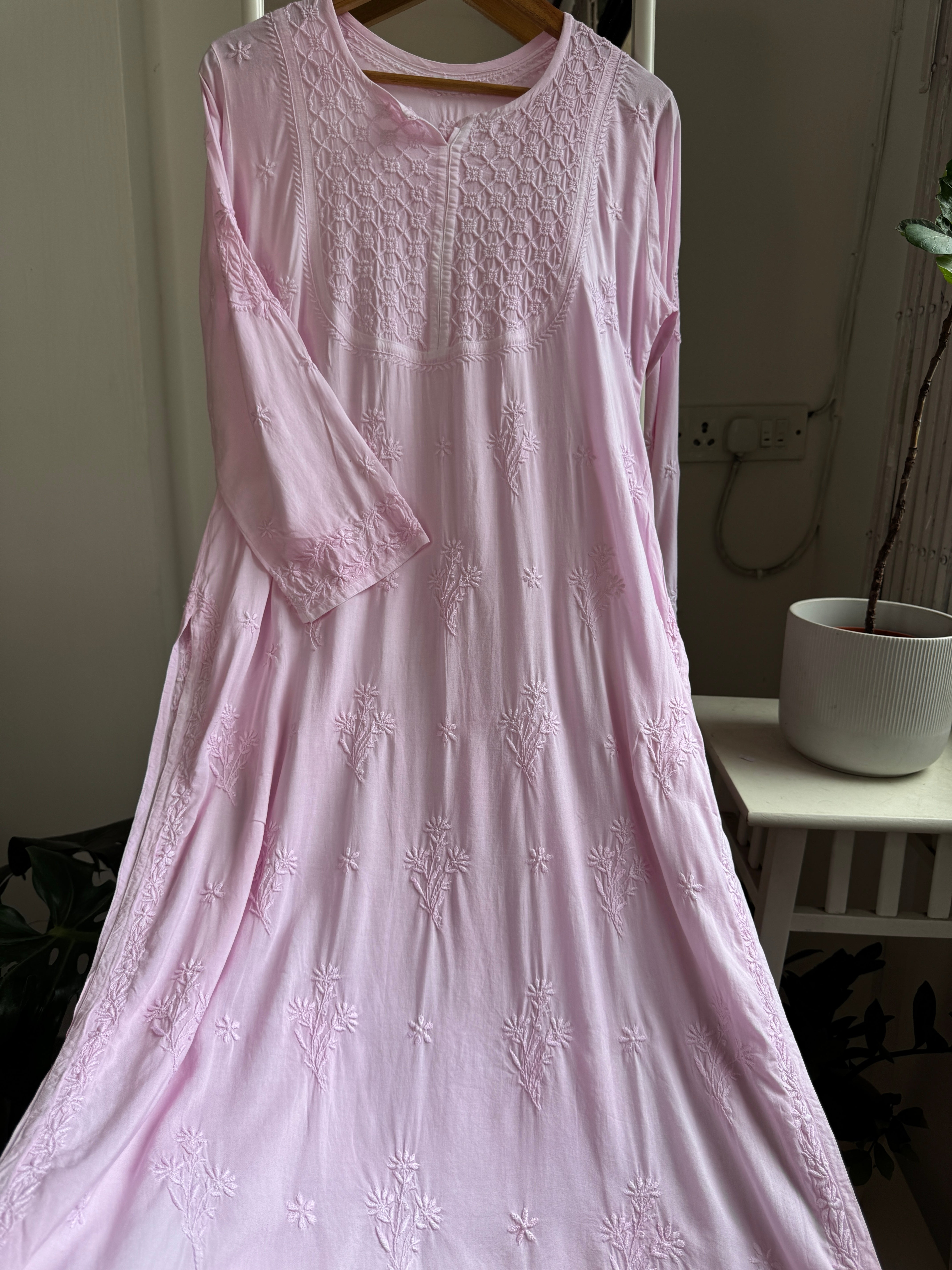 Premium Modal Chikankari Cotton Kurti - Pink - Noor Collection ARIAA CHIKANKARI 