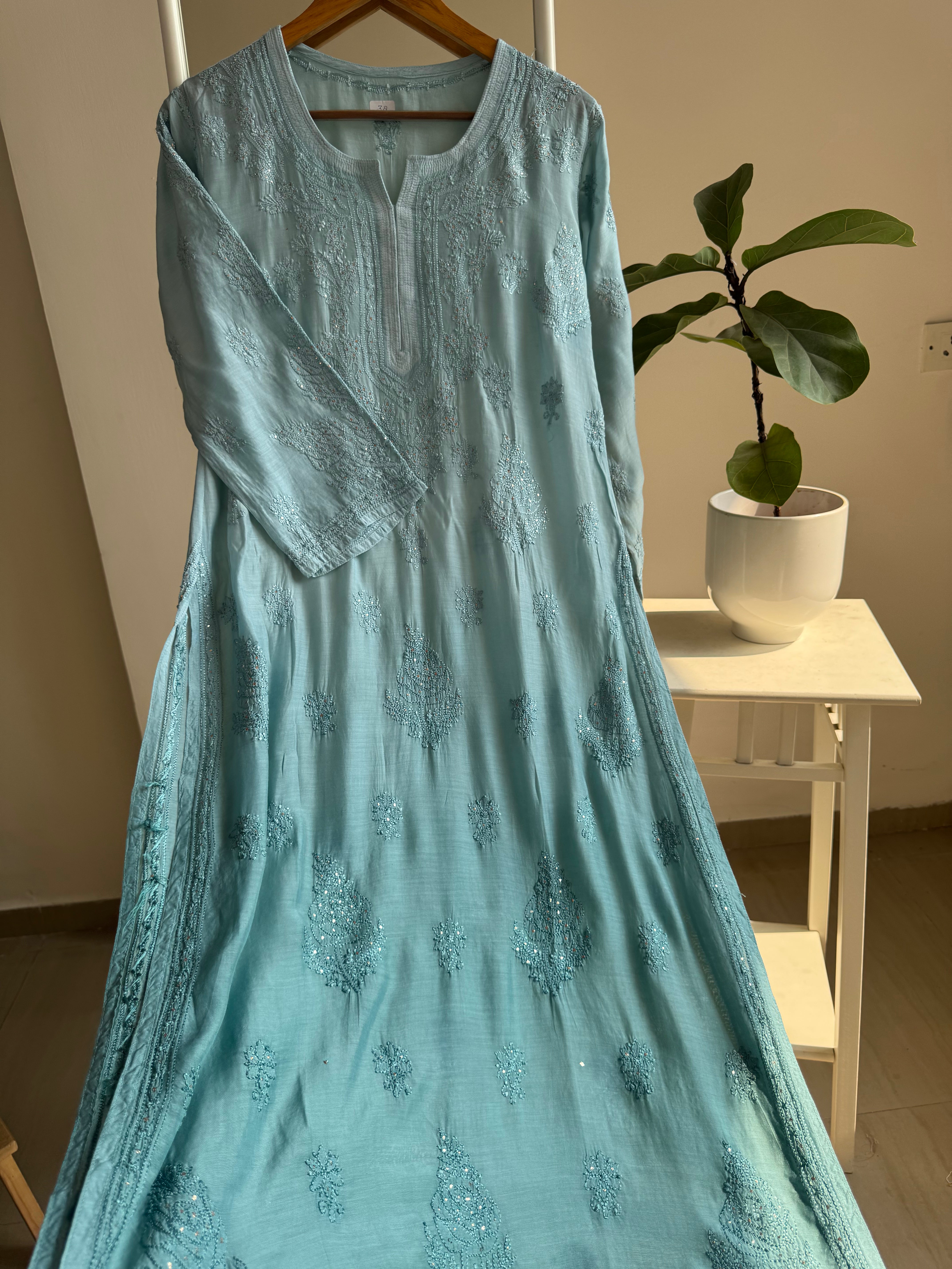 Muslin Chikankari Kurti with Mukaish work - Green Ombre ARIAA CHIKANKARI 