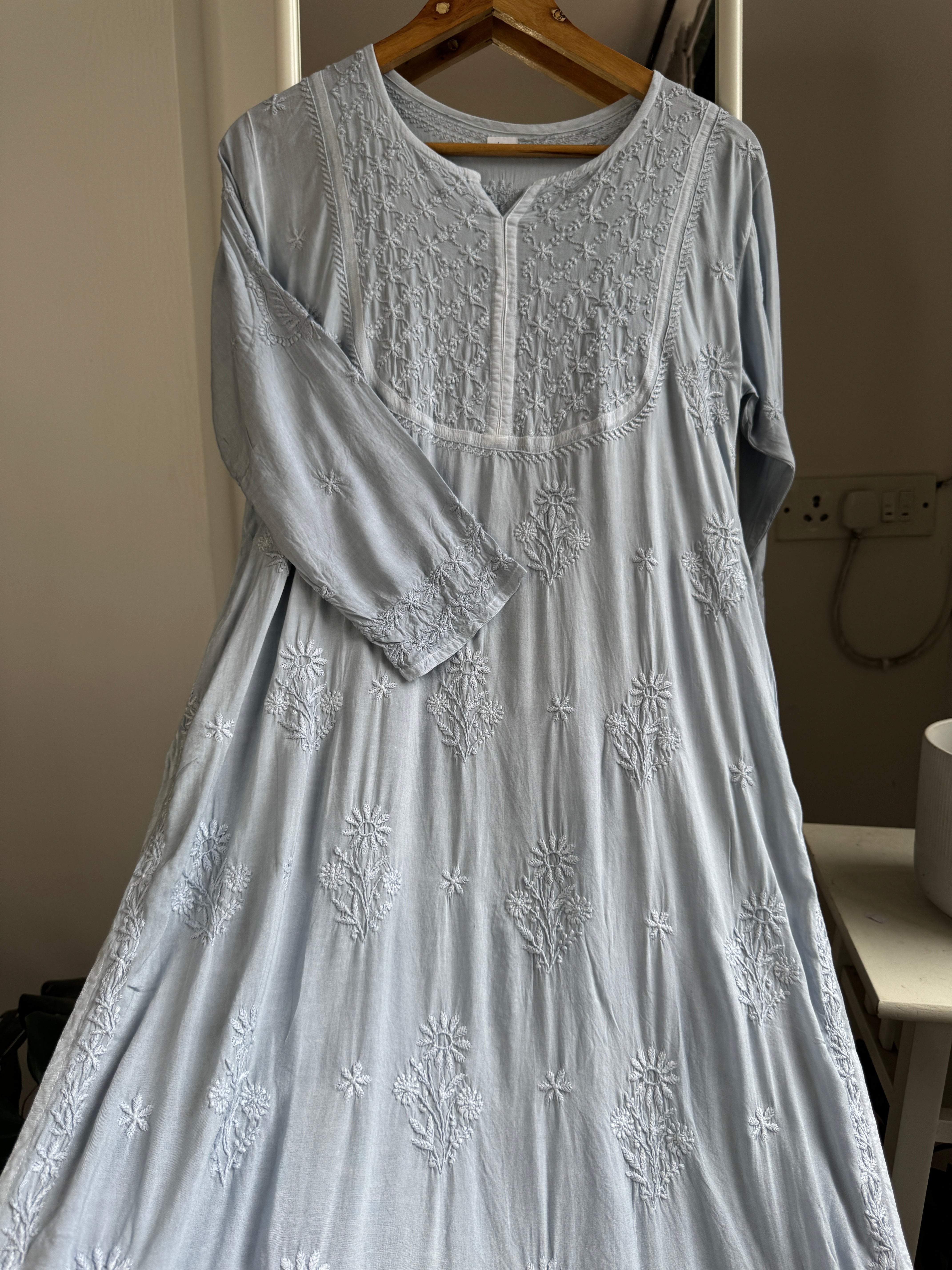 Premium Modal Chikankari Cotton Kurti - Grey - Noor Collection ARIAA CHIKANKARI 