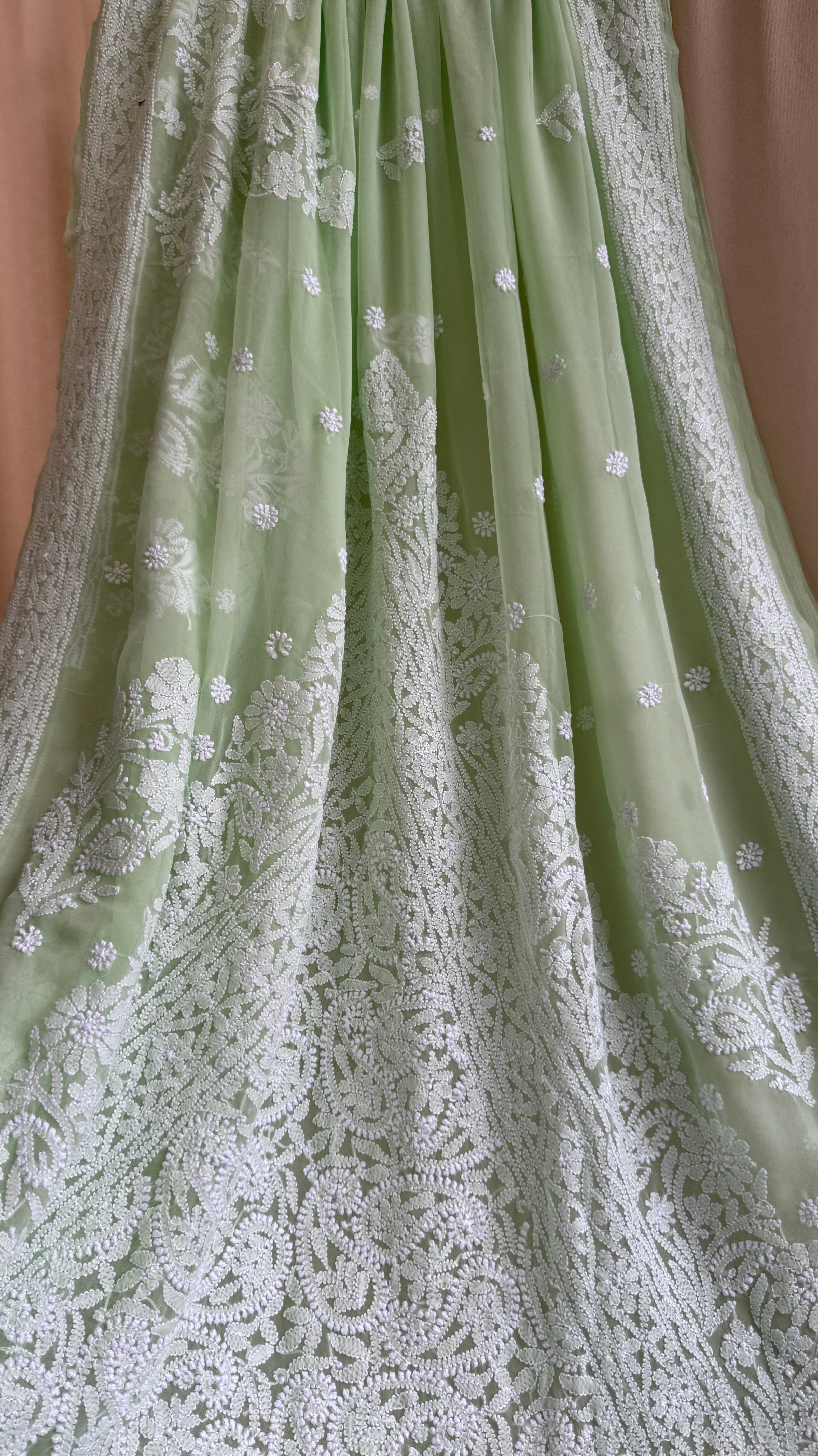 Georgette Chikankari saree in Pista Green