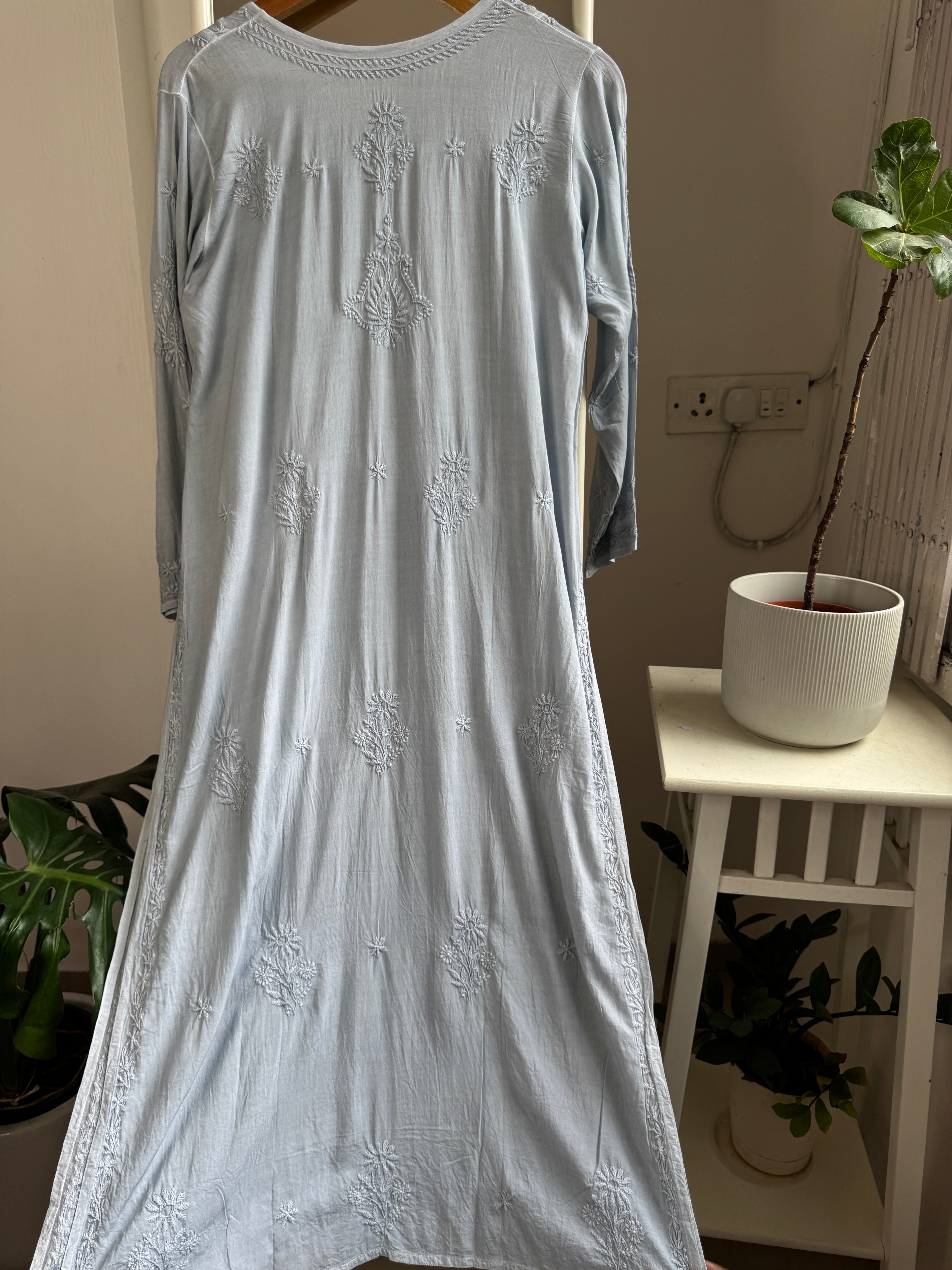 Premium Modal Chikankari Cotton Kurti - Grey - Noor Collection ARIAA CHIKANKARI 