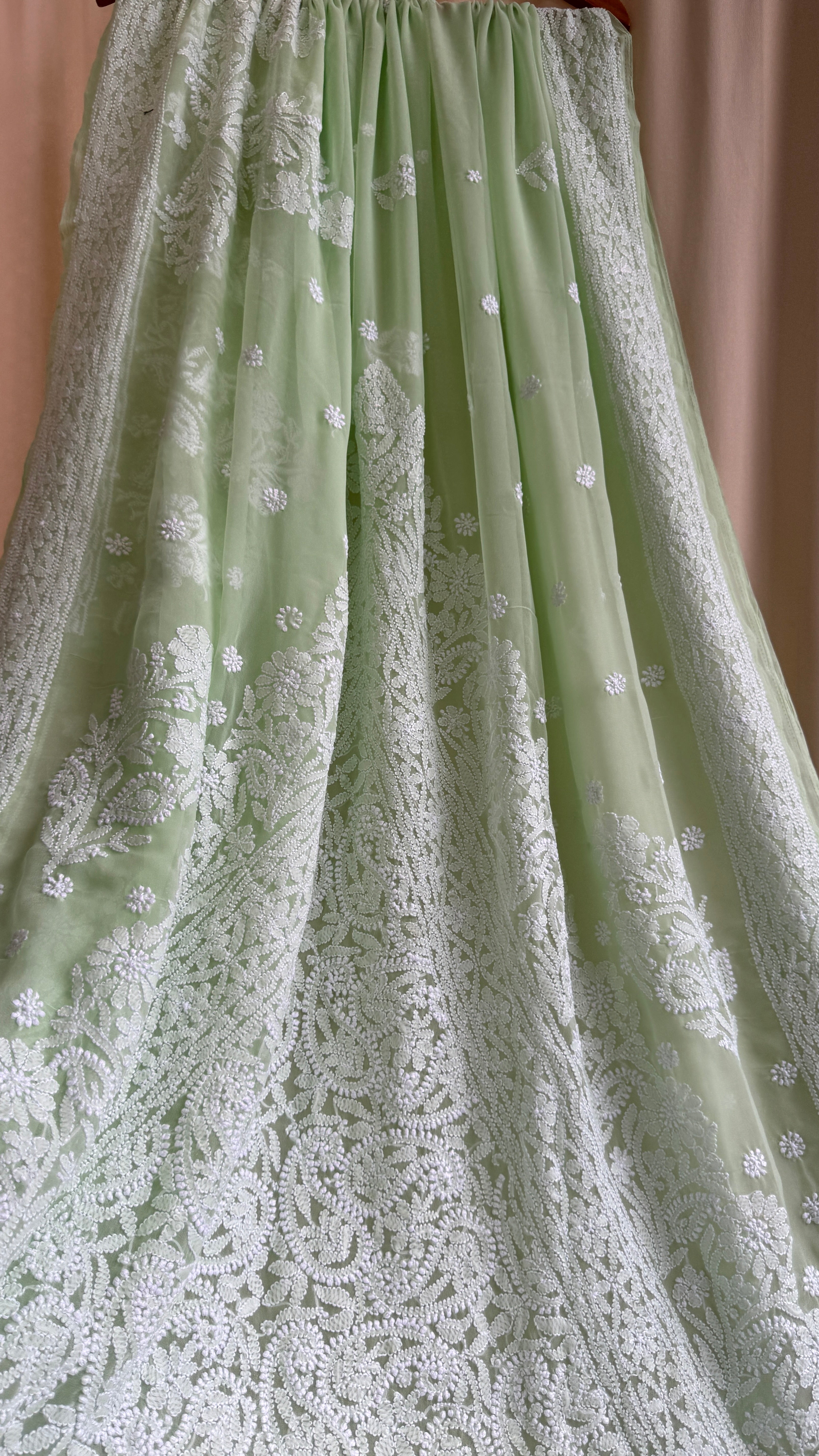 Georgette Chikankari saree in Pista Green