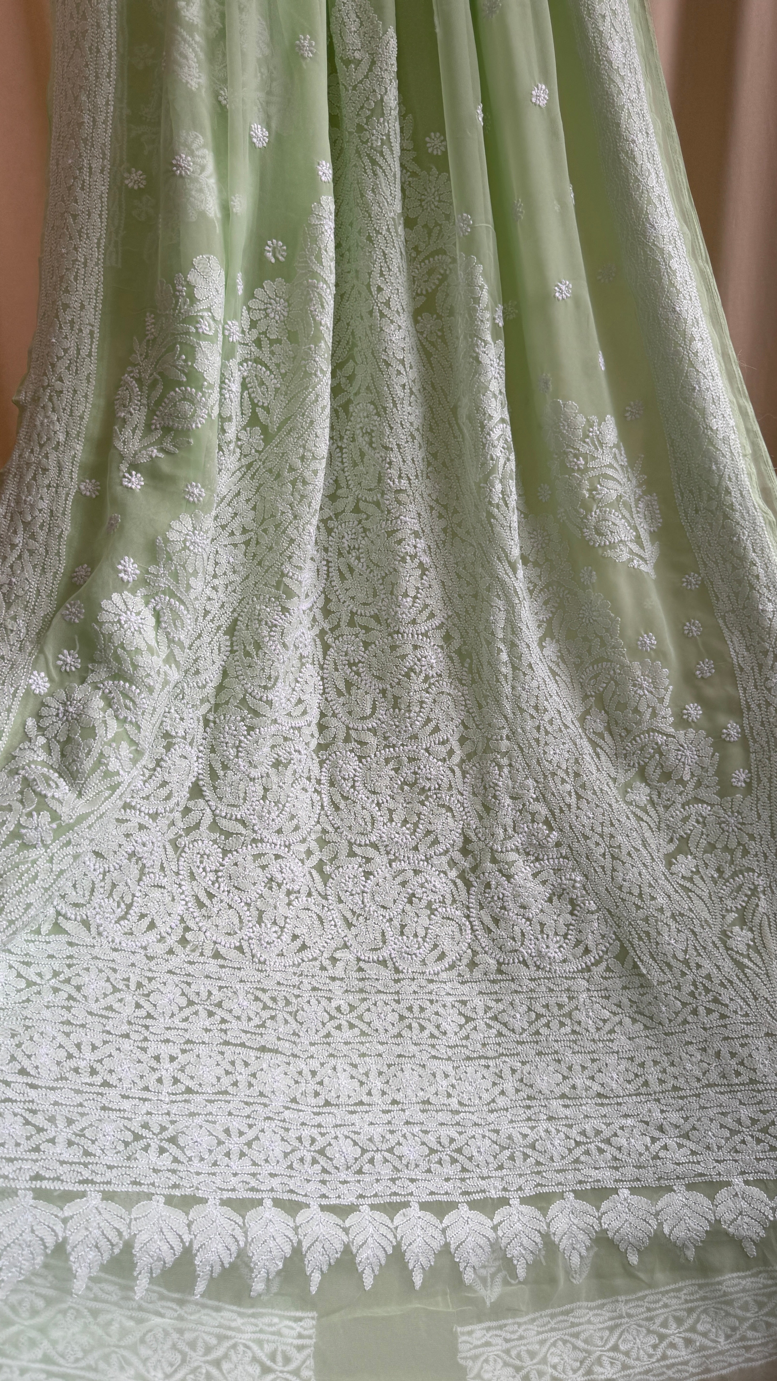 Georgette Chikankari saree in Pista Green