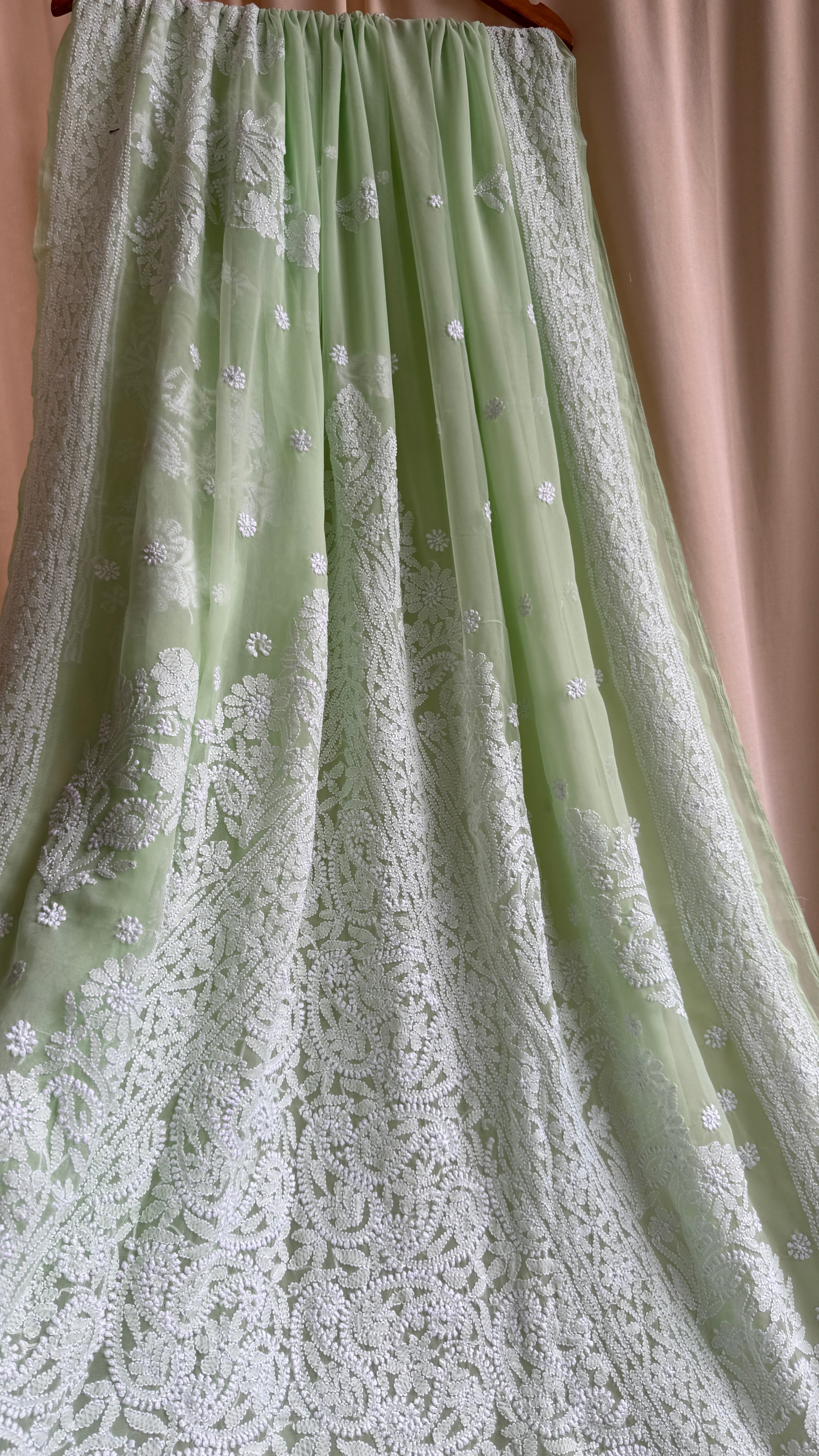Georgette Chikankari saree in Pista Green