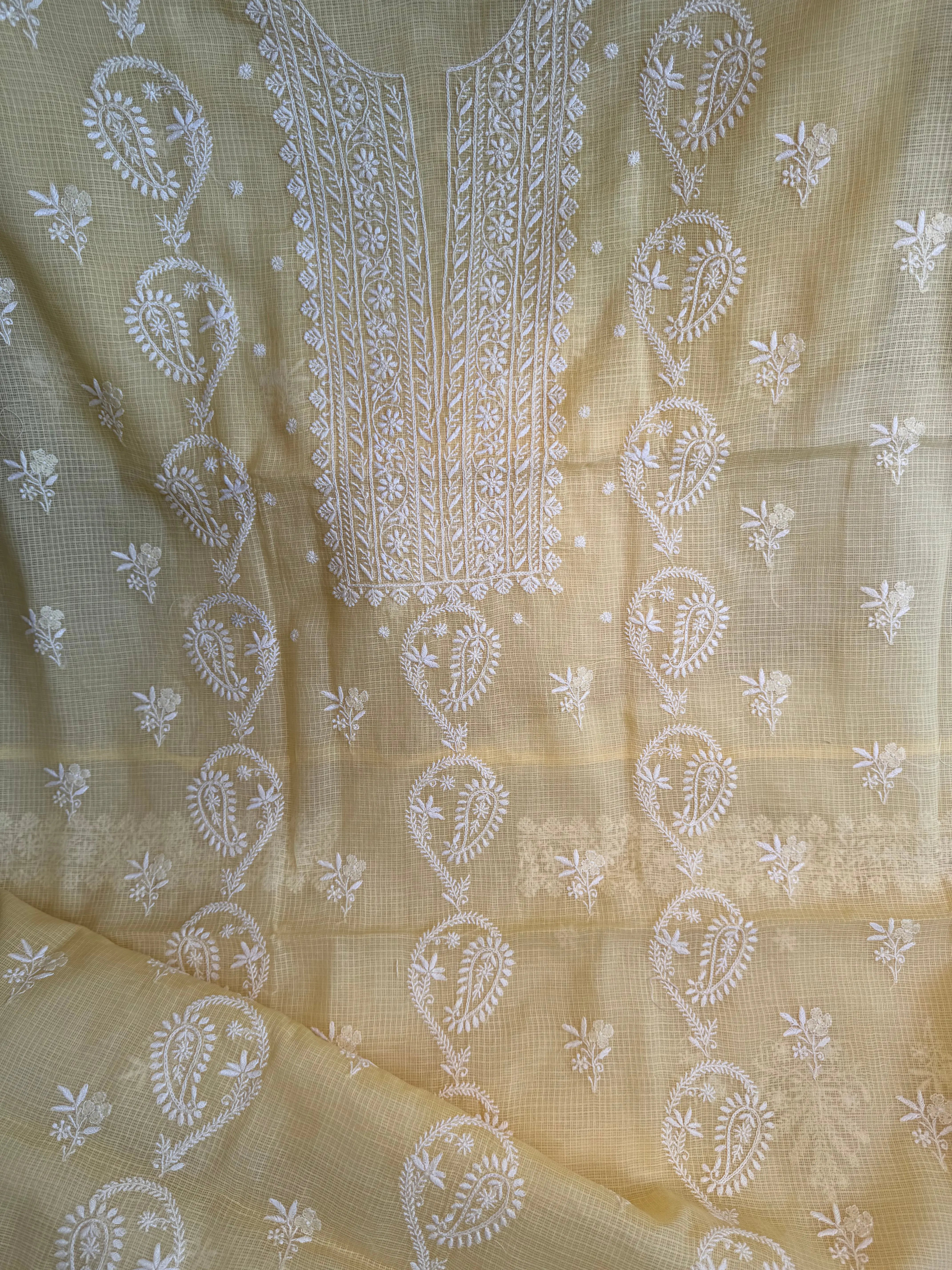 Kota Length with Dupatta - Yellow ARIAA CHIKANKARI 