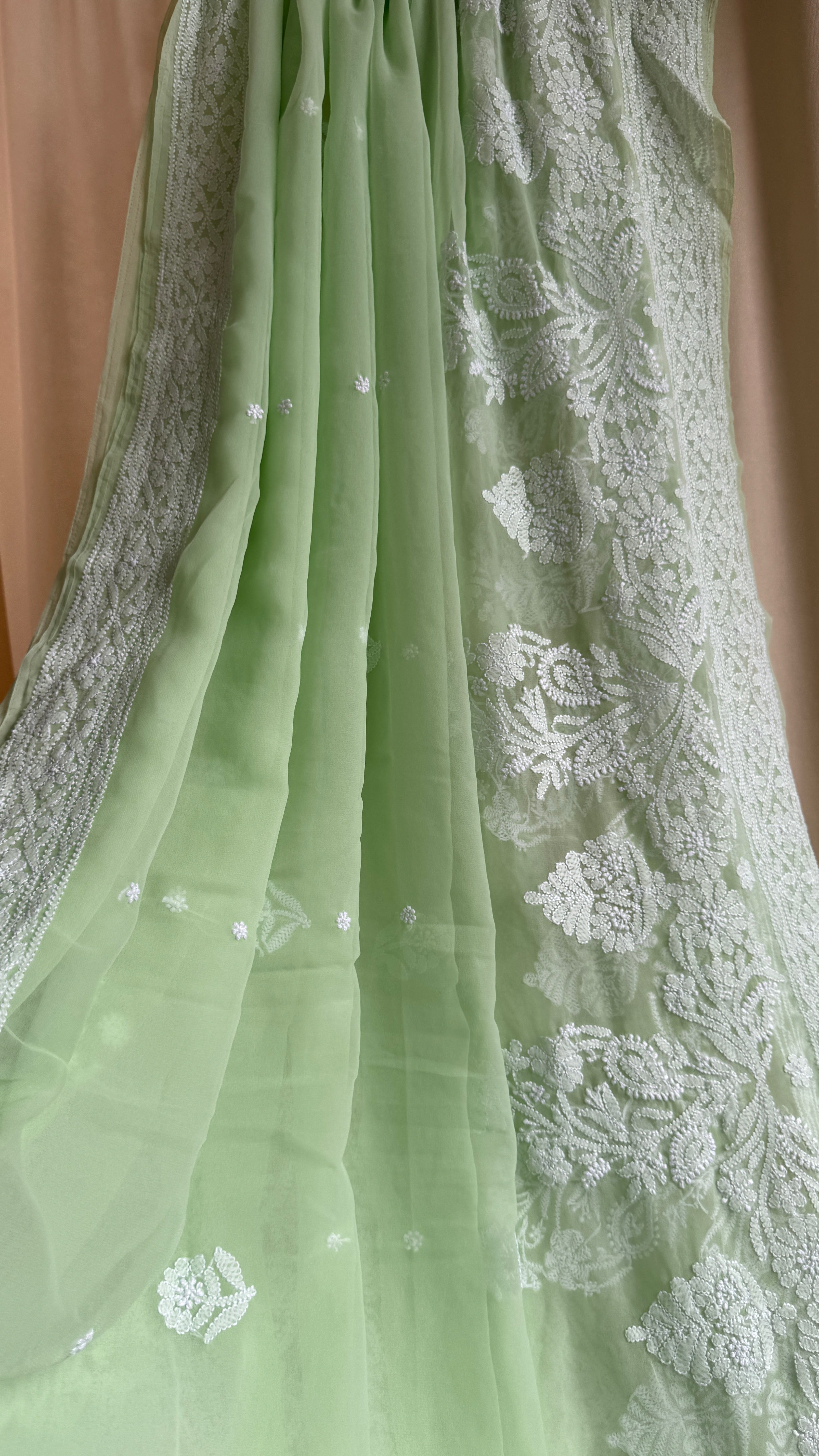 Georgette Chikankari saree in Pista Green