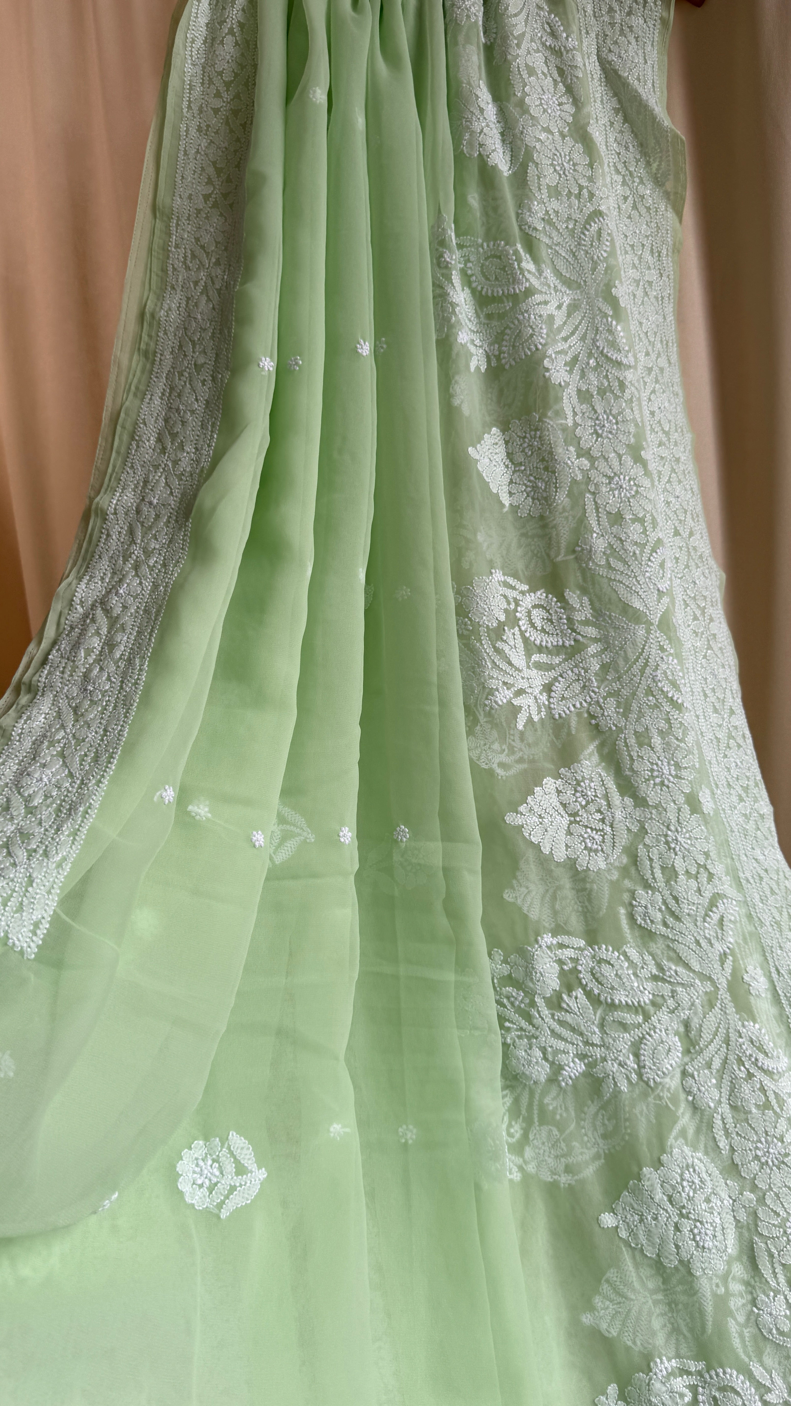 Georgette Chikankari saree in Pista Green