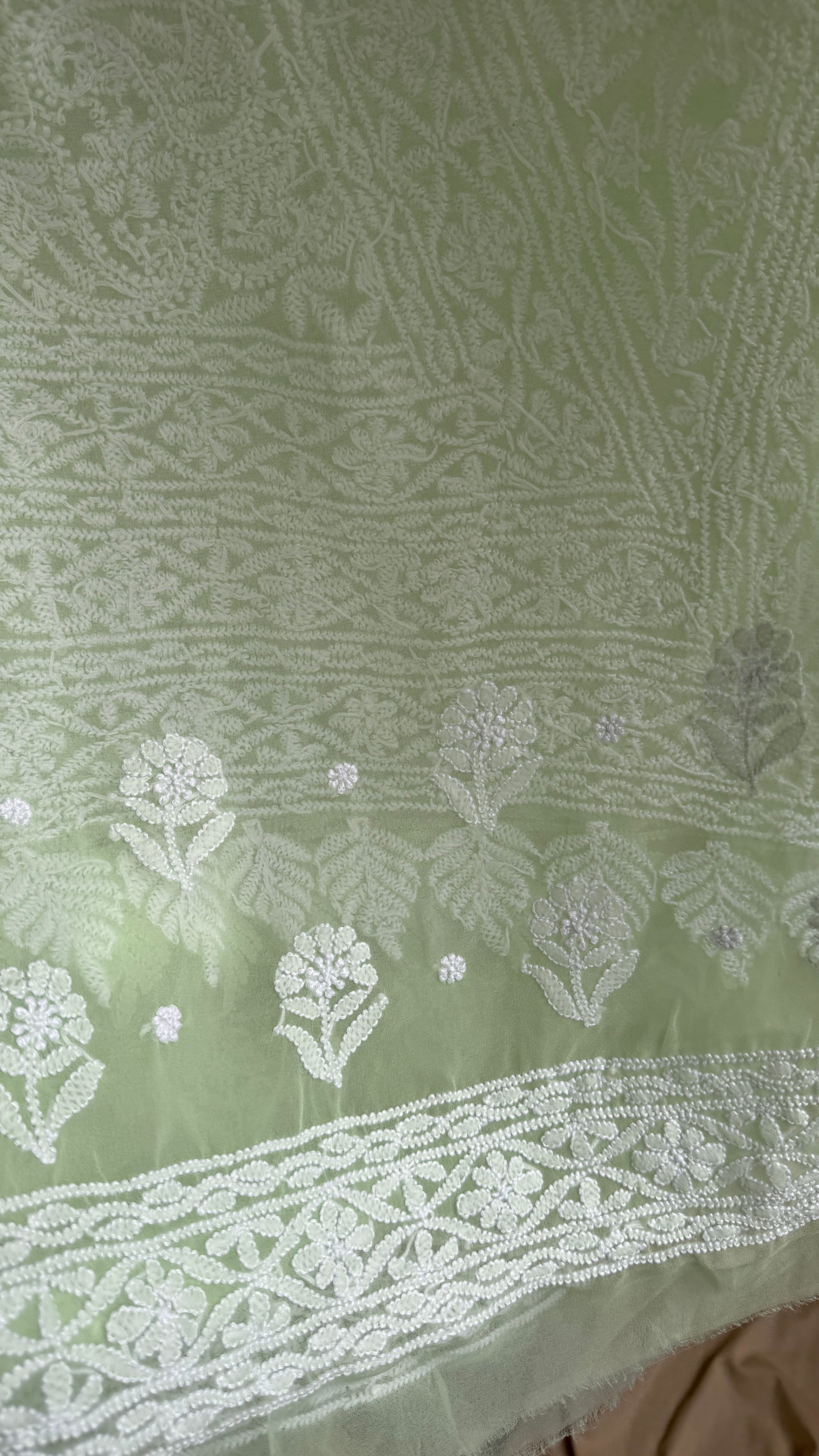 Georgette Chikankari saree in Pista Green