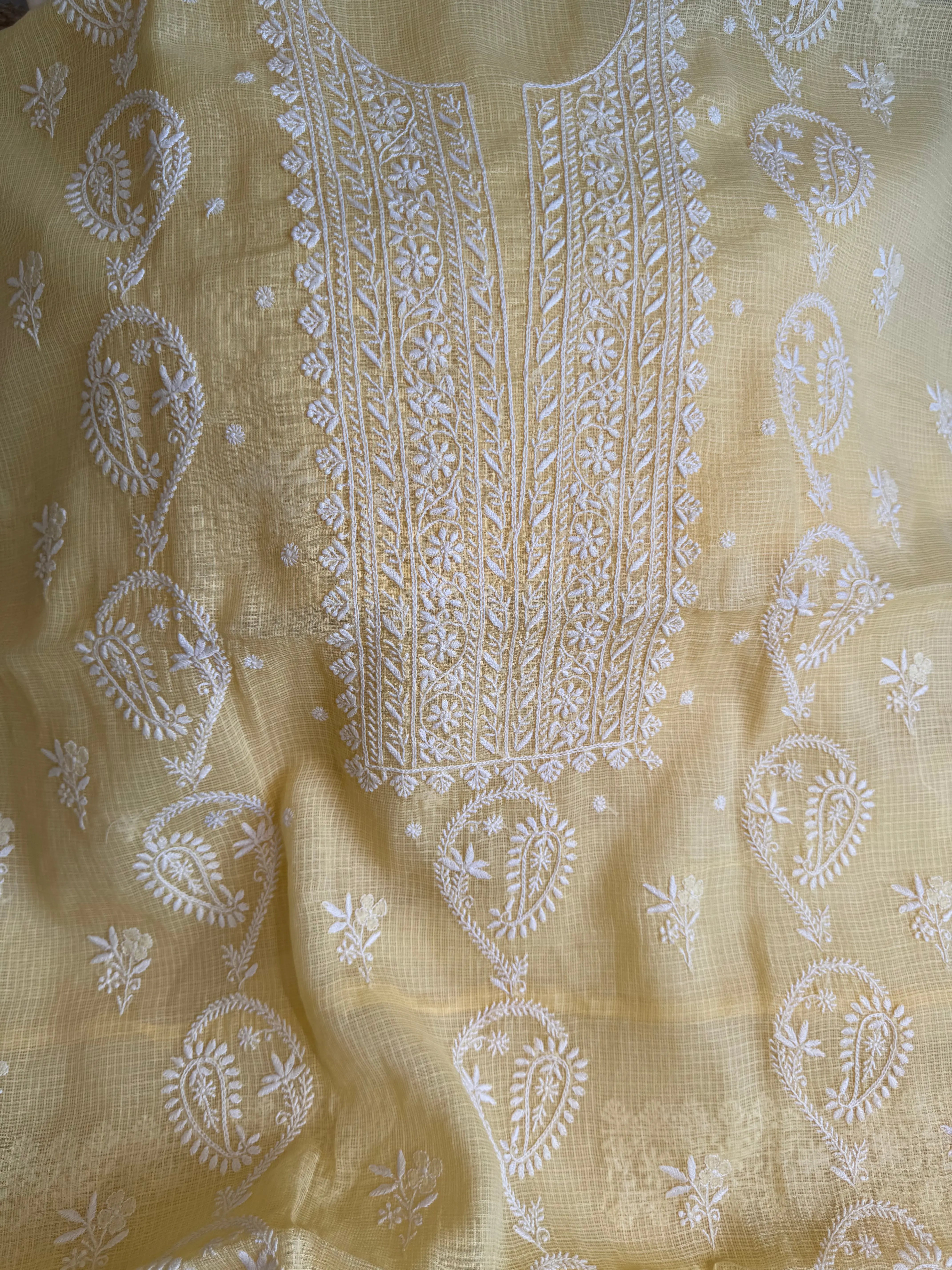 Kota Length with Dupatta - Yellow ARIAA CHIKANKARI 