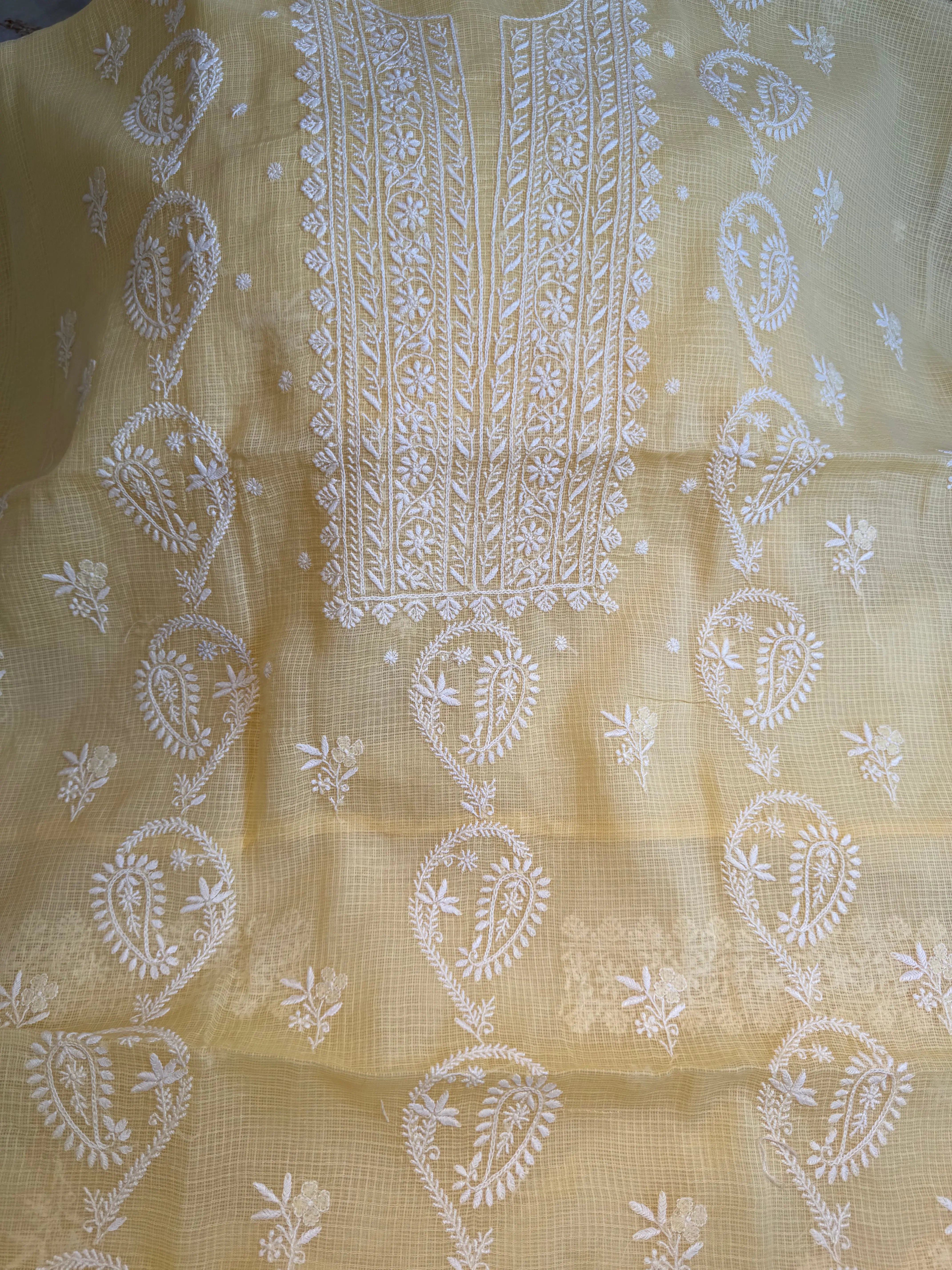 Kota Length with Dupatta - Yellow ARIAA CHIKANKARI 