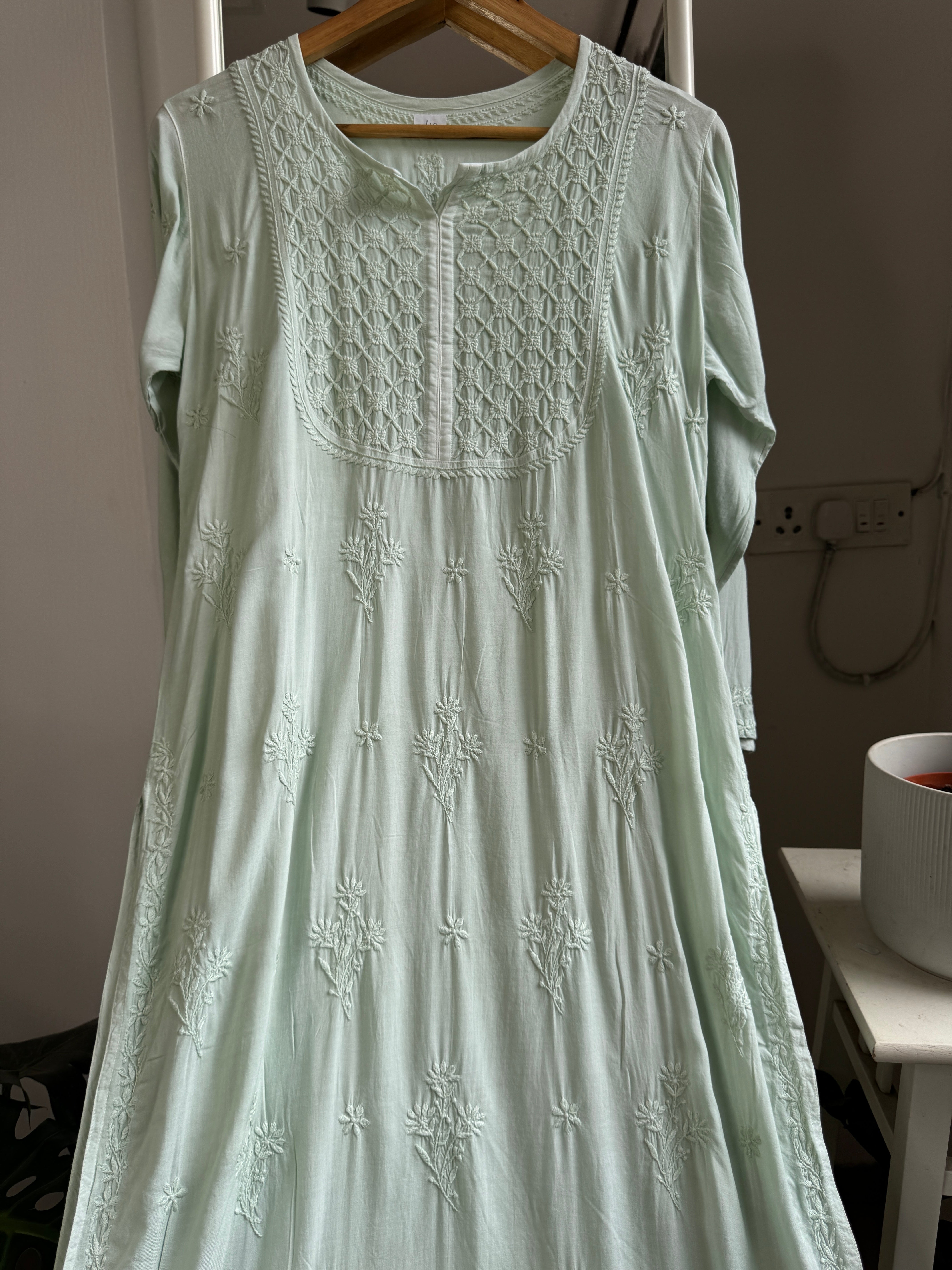 Premium Modal Chikankari Cotton Kurti - Pista Green - Noor Collection ARIAA CHIKANKARI 