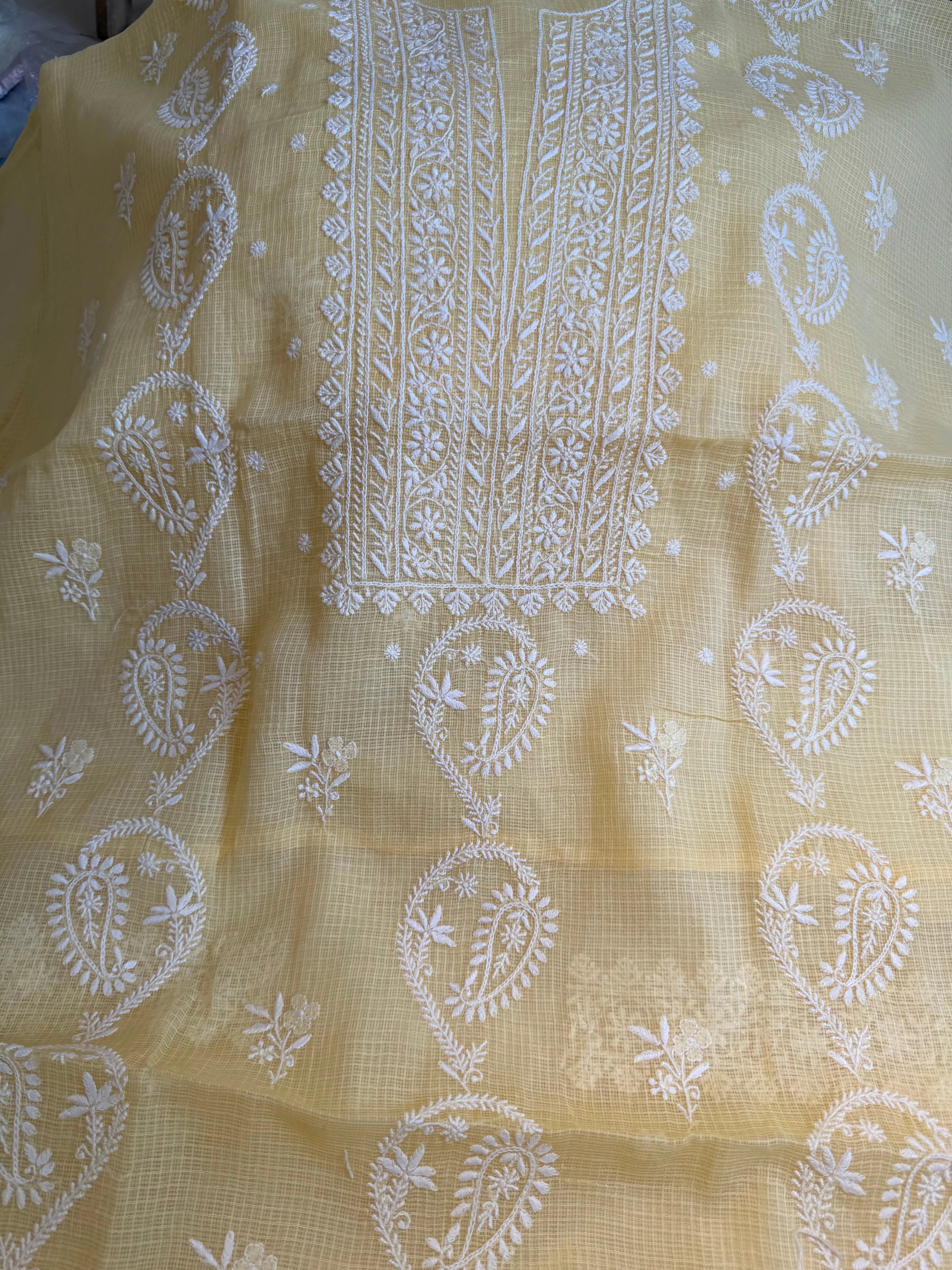 Kota Length with Dupatta - Yellow ARIAA CHIKANKARI 