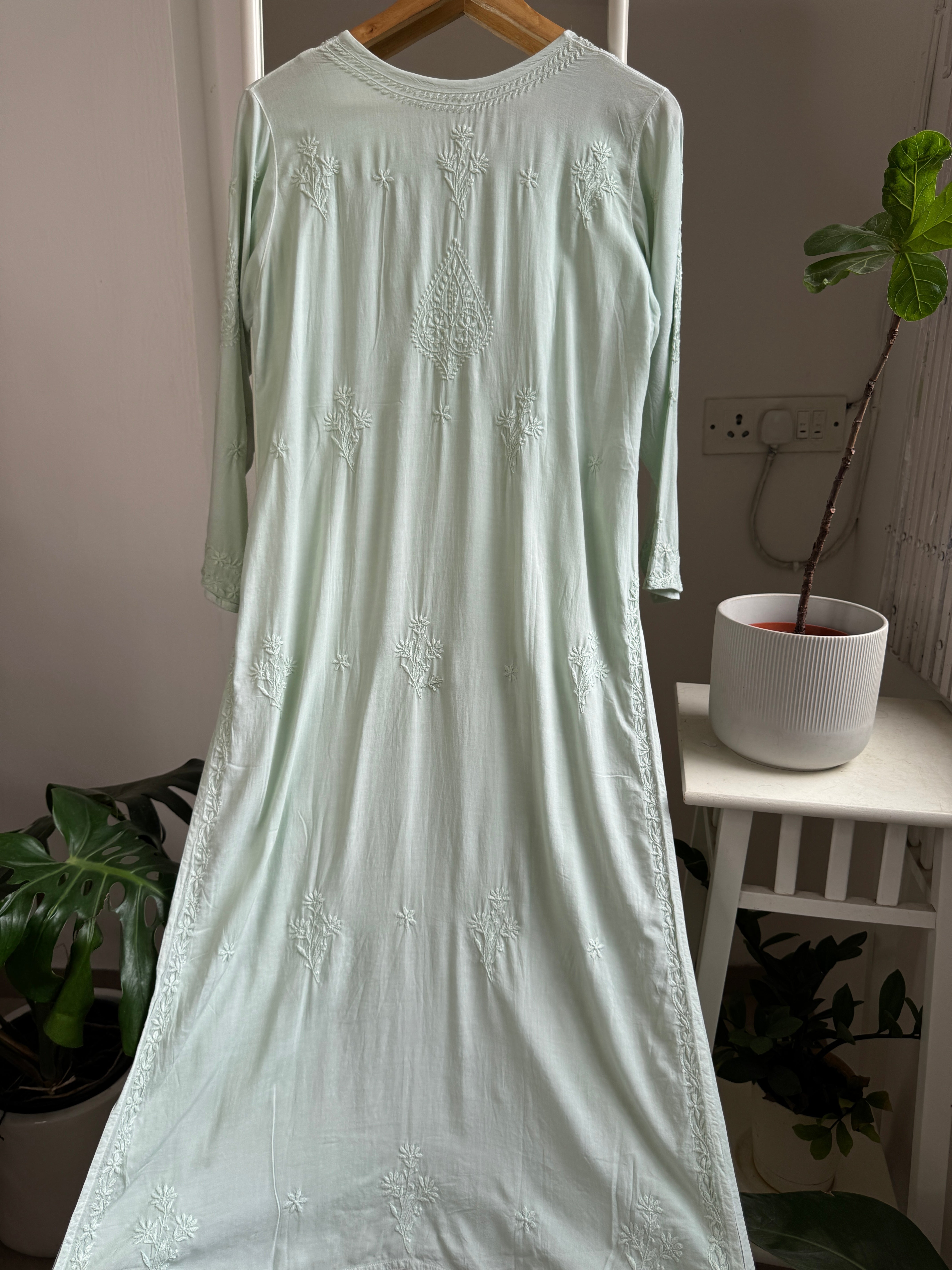 Premium Modal Chikankari Cotton Kurti - Pista Green - Noor Collection ARIAA CHIKANKARI 