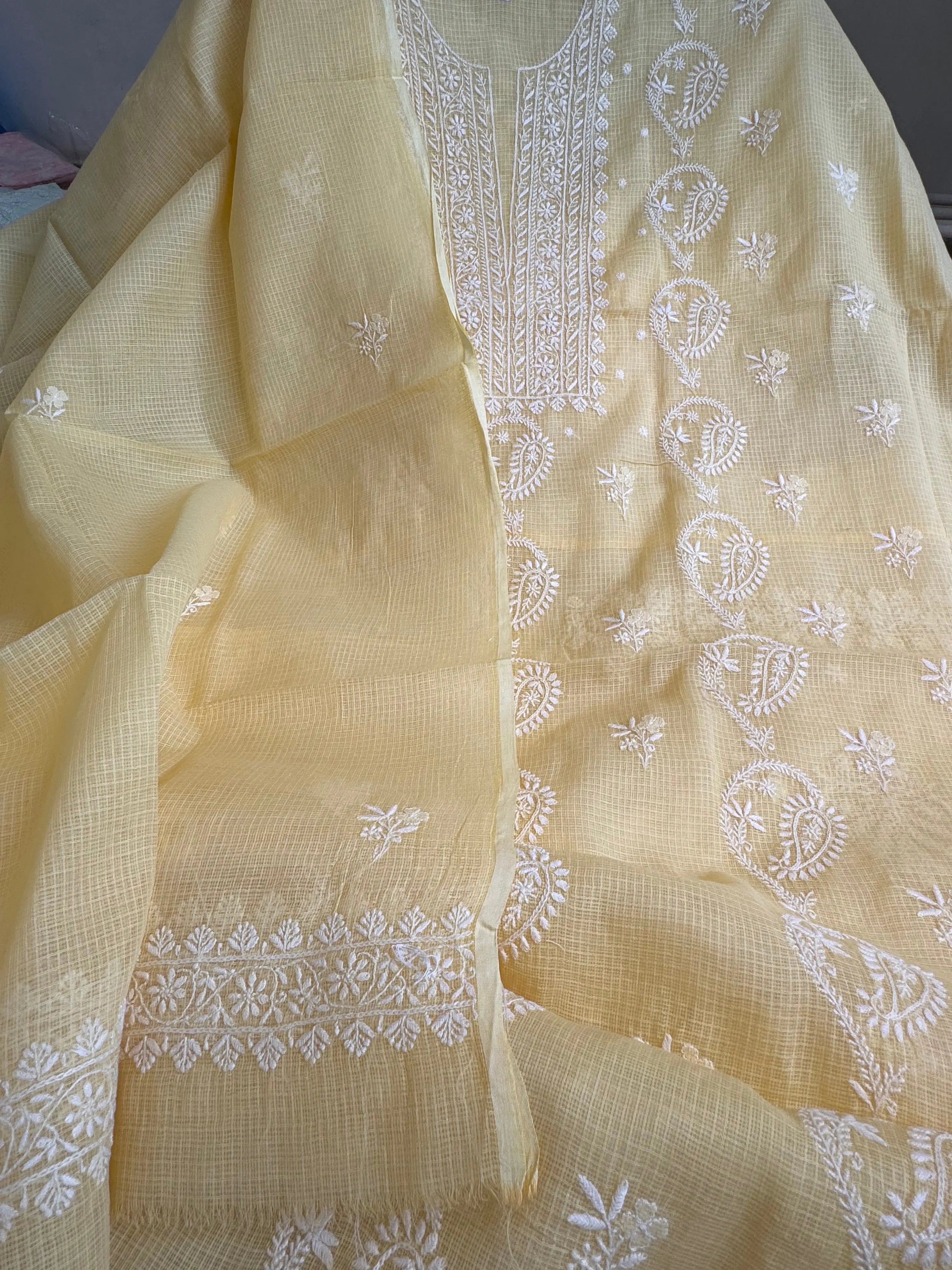 Kota Length with Dupatta - Yellow ARIAA CHIKANKARI 