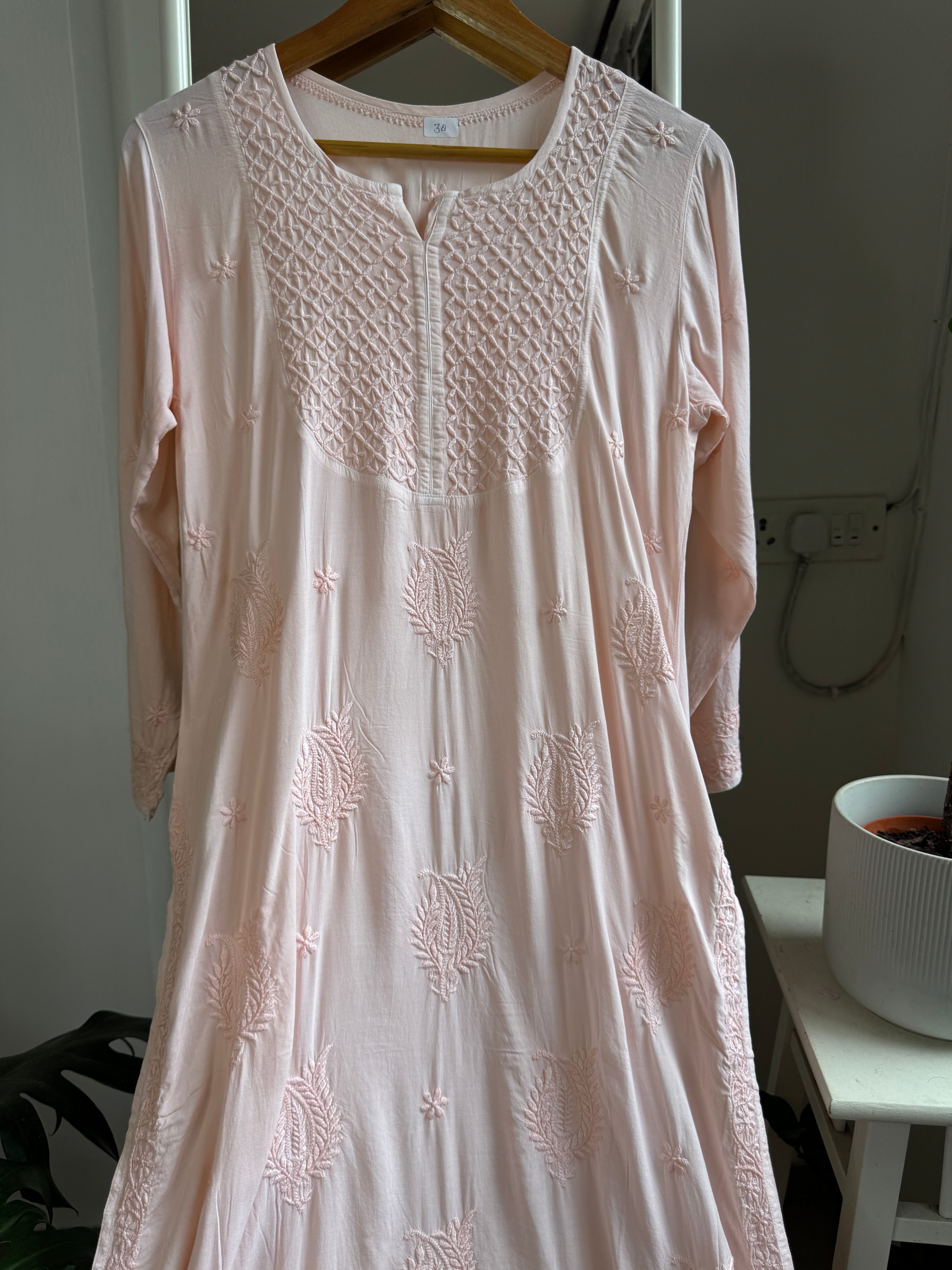 Premium Modal Chikankari Cotton Kurti - Pale Pink - Noor Collection ARIAA CHIKANKARI 