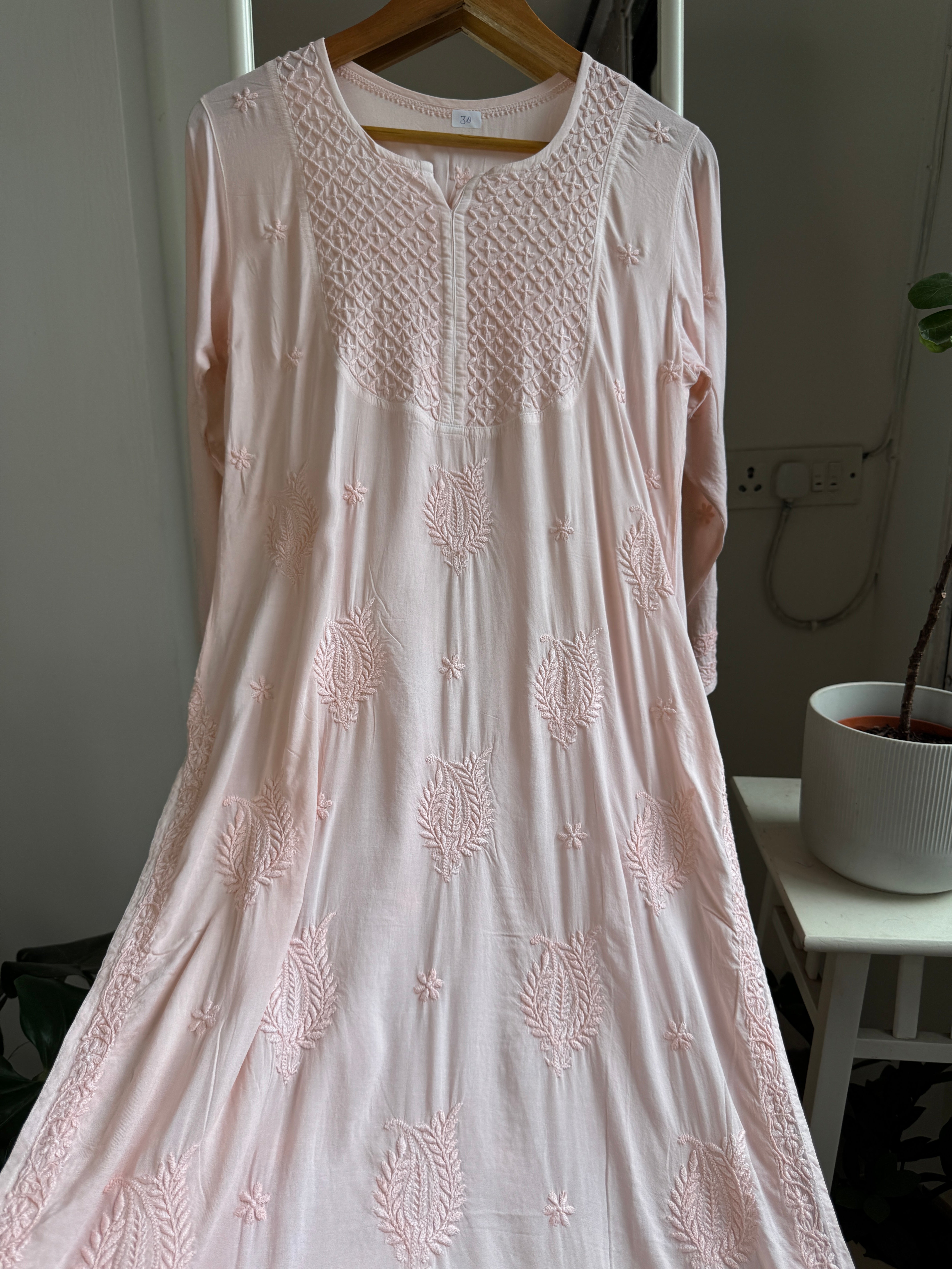 Premium Modal Chikankari Cotton Kurti - Pale Pink - Noor Collection ARIAA CHIKANKARI 