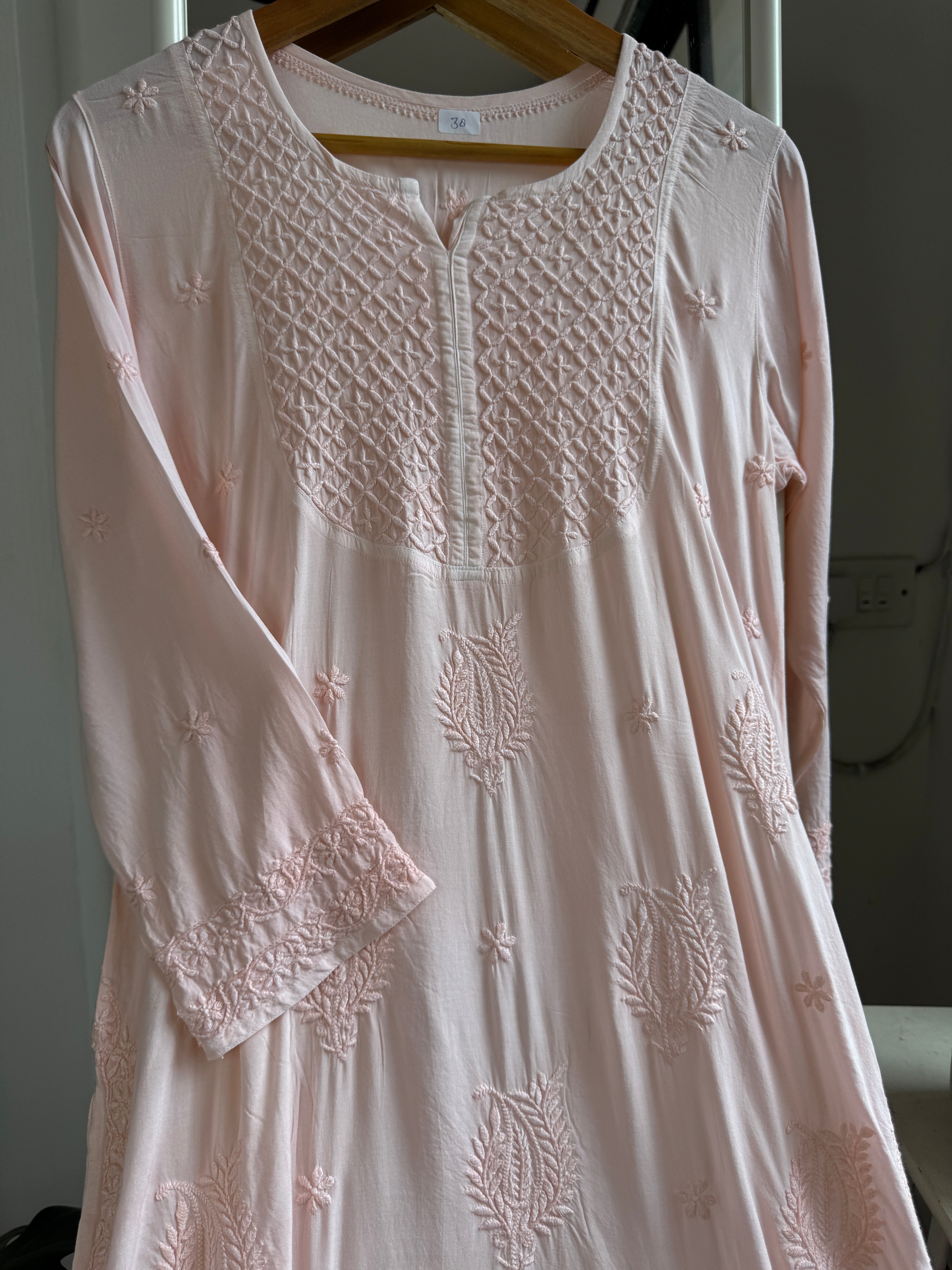 Premium Modal Chikankari Cotton Kurti - Pale Pink - Noor Collection ARIAA CHIKANKARI 