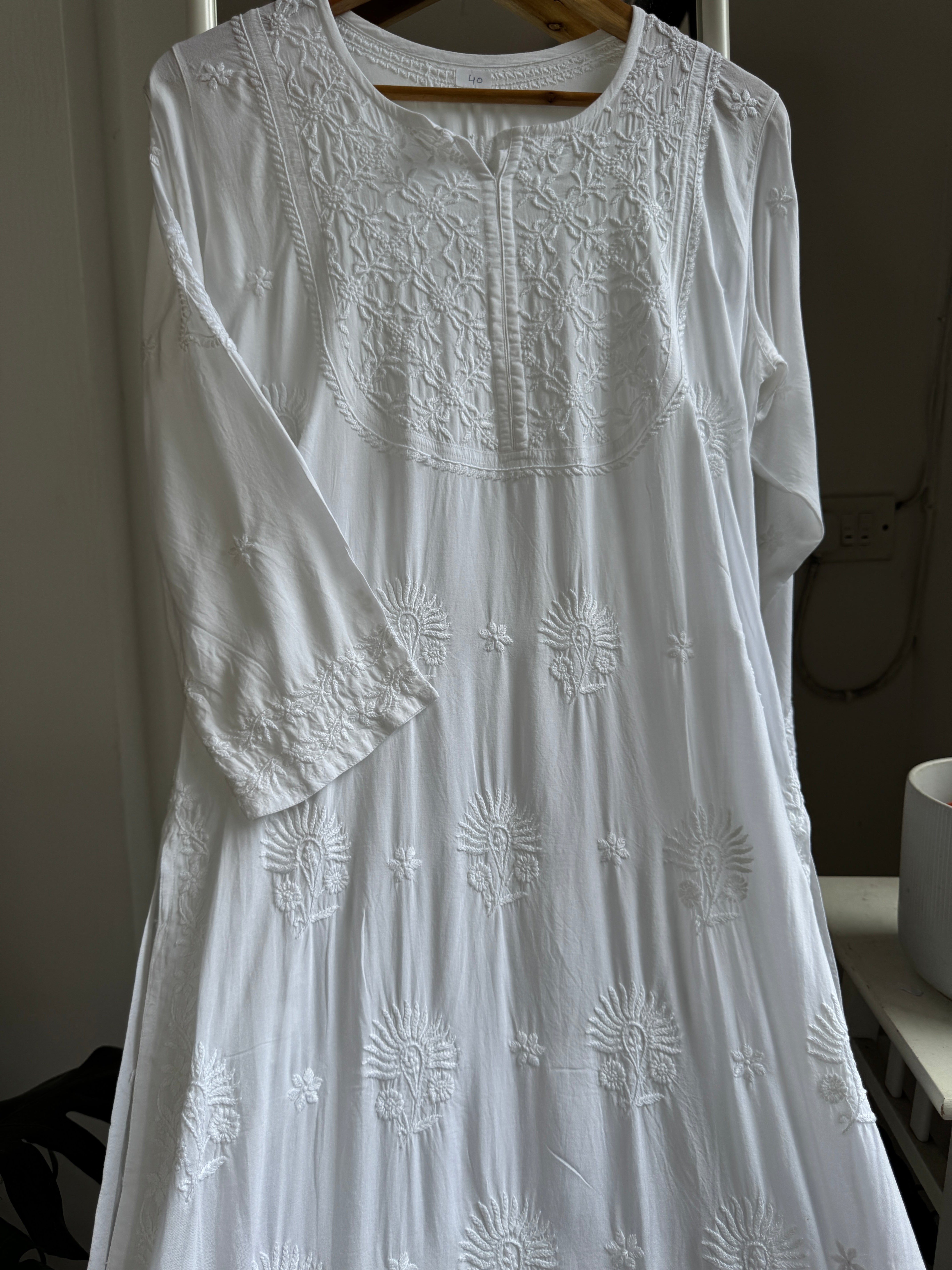 Premium Modal Chikankari Cotton Kurti - White - Noor Collection ARIAA CHIKANKARI 