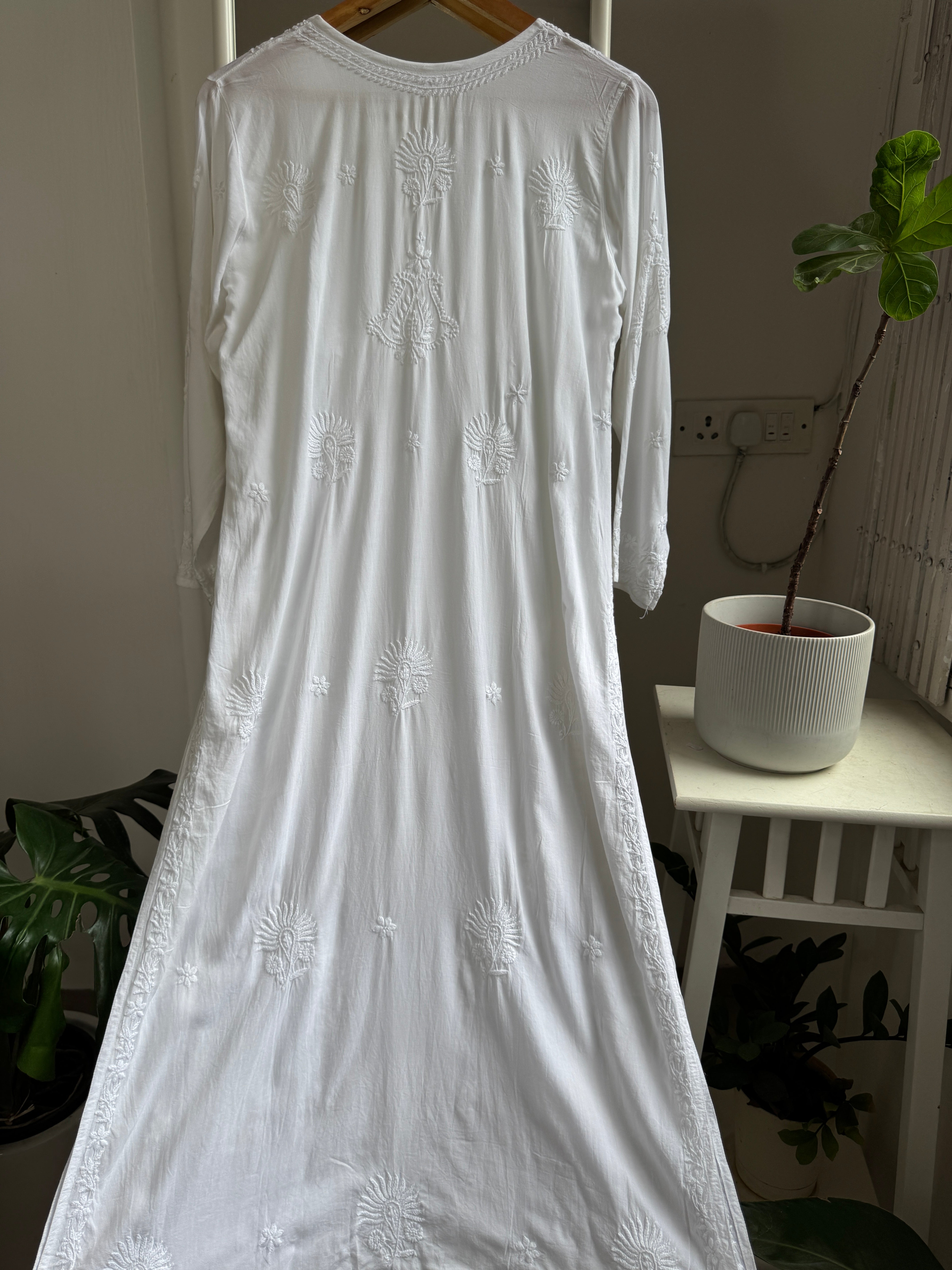 Premium Modal Chikankari Cotton Kurti - White - Noor Collection ARIAA CHIKANKARI 