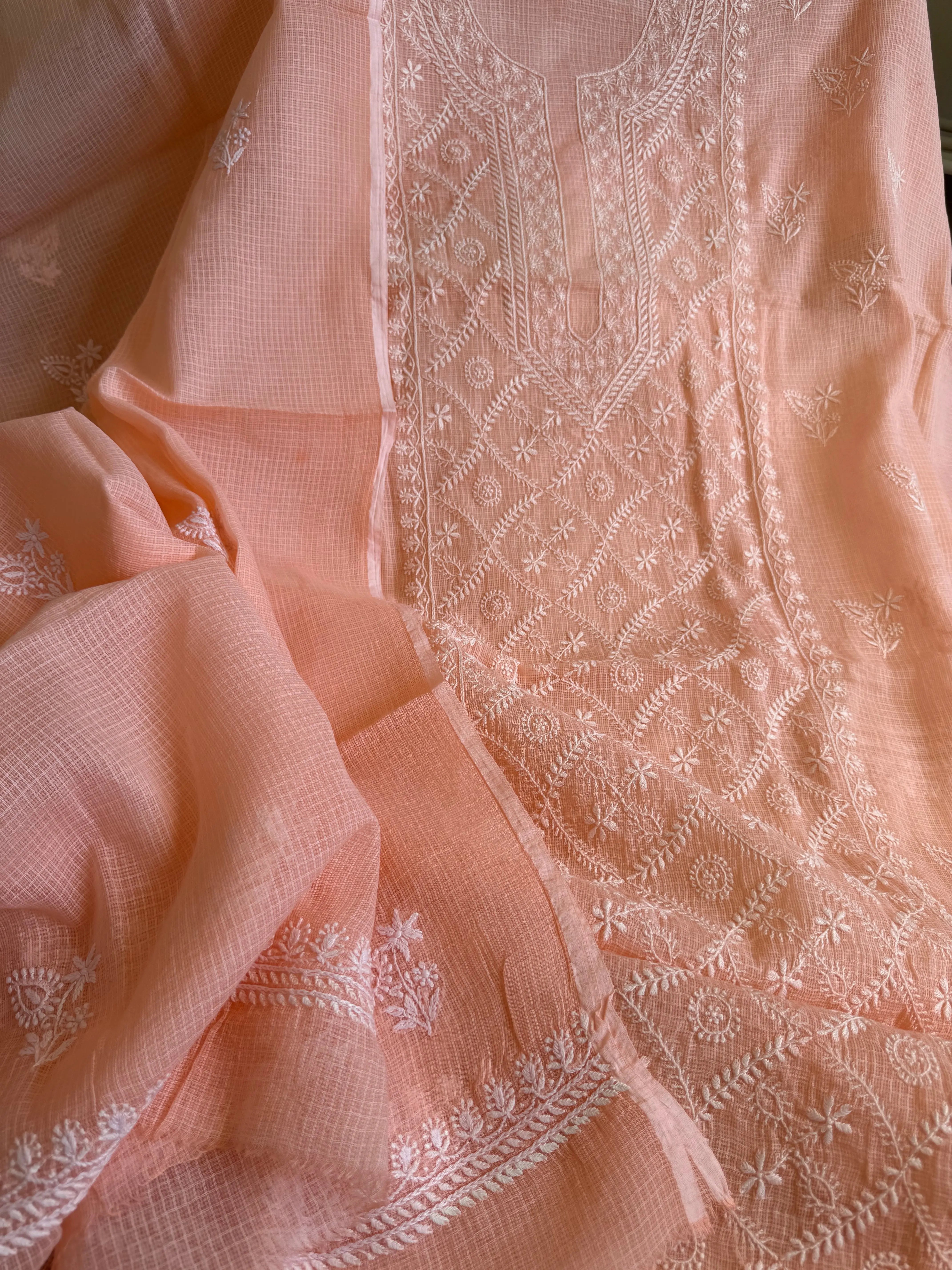 Kota Length with Dupatta - Peach ARIAA CHIKANKARI 