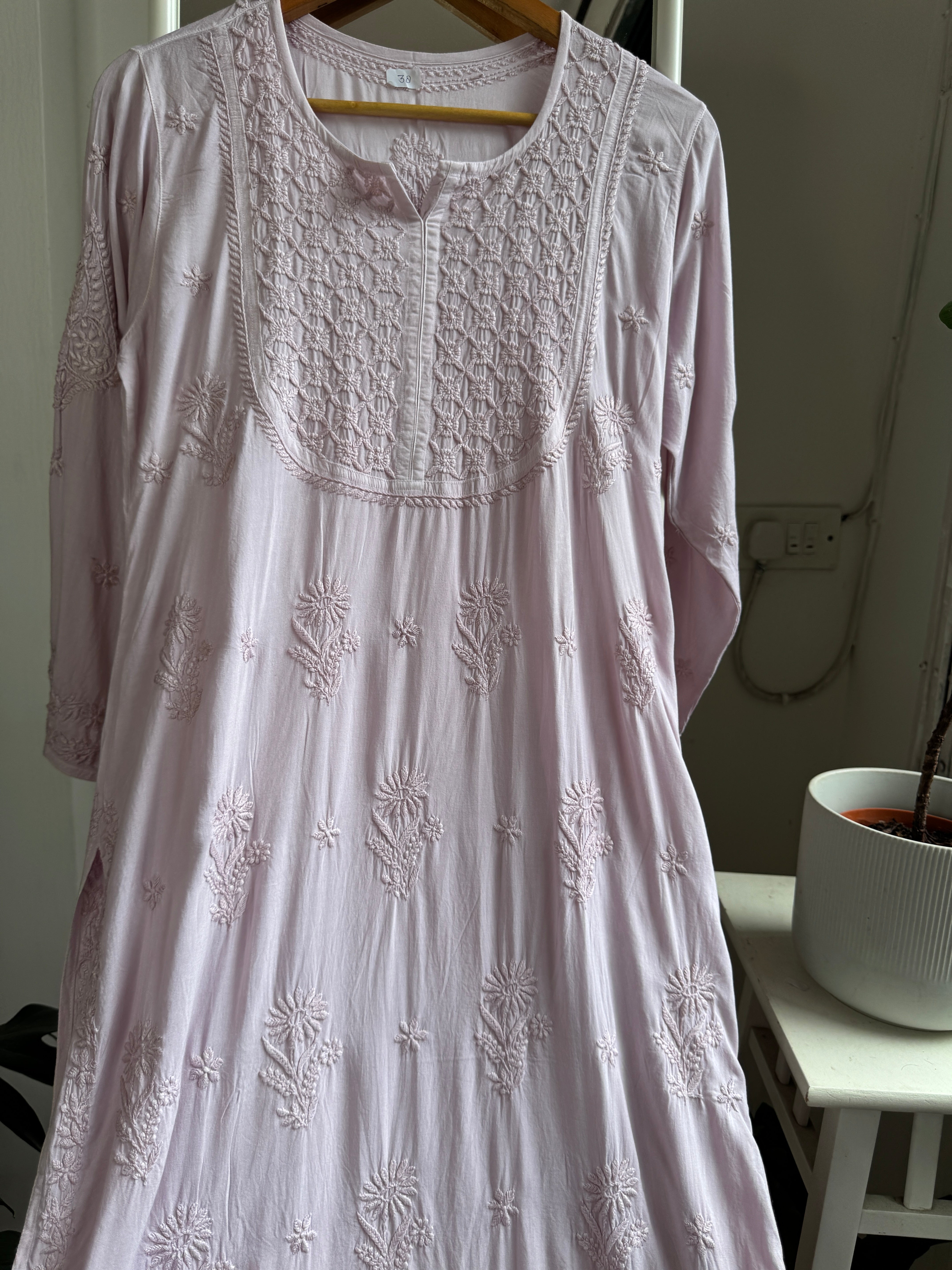 Premium Modal Chikankari Cotton Kurti - Pale Pink - Noor Collection ARIAA CHIKANKARI 