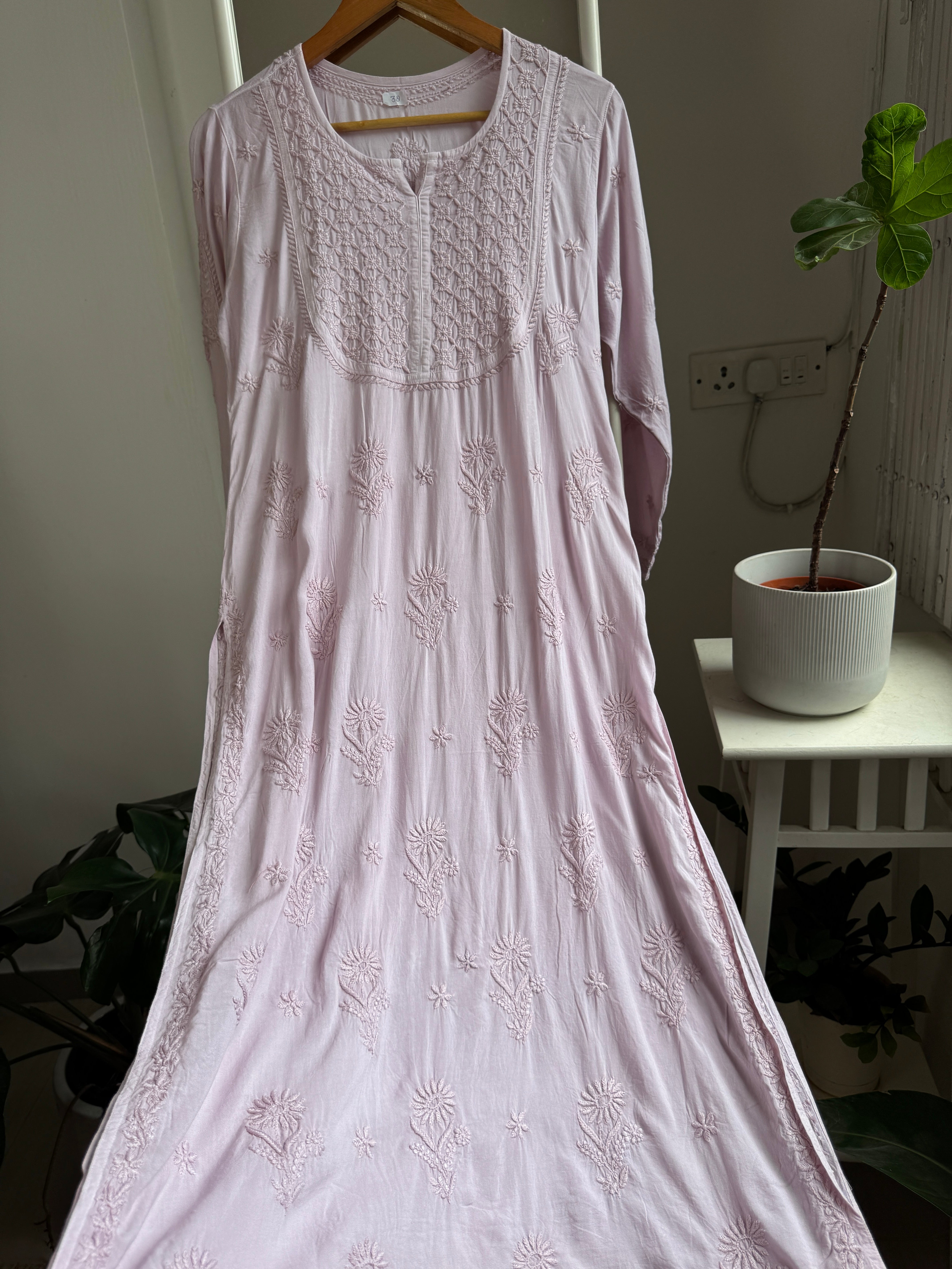 Premium Modal Chikankari Cotton Kurti - Pale Pink - Noor Collection ARIAA CHIKANKARI 