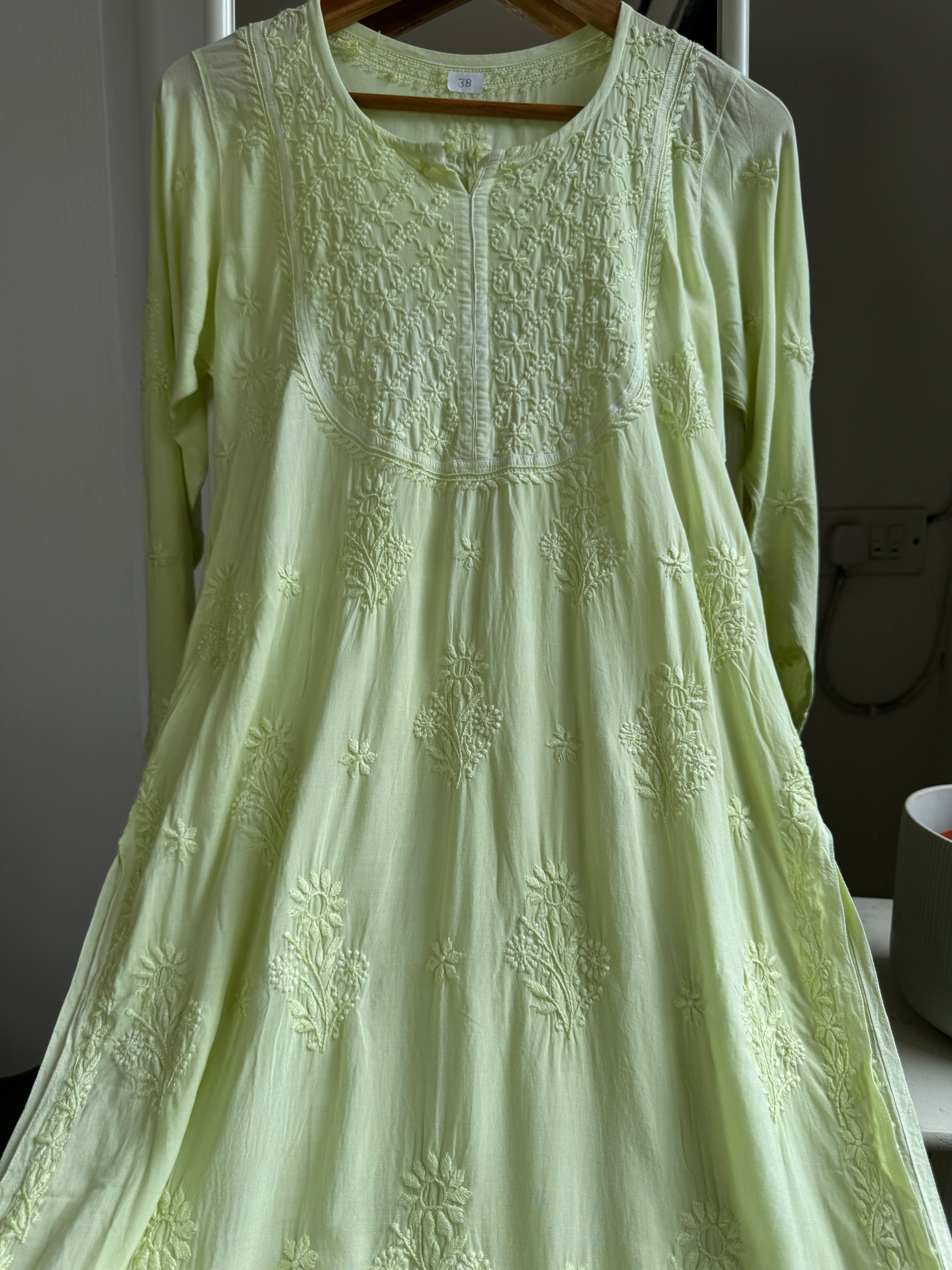 Premium Modal Chikankari Cotton Kurti - Apple Green - Noor Collection ARIAA CHIKANKARI 