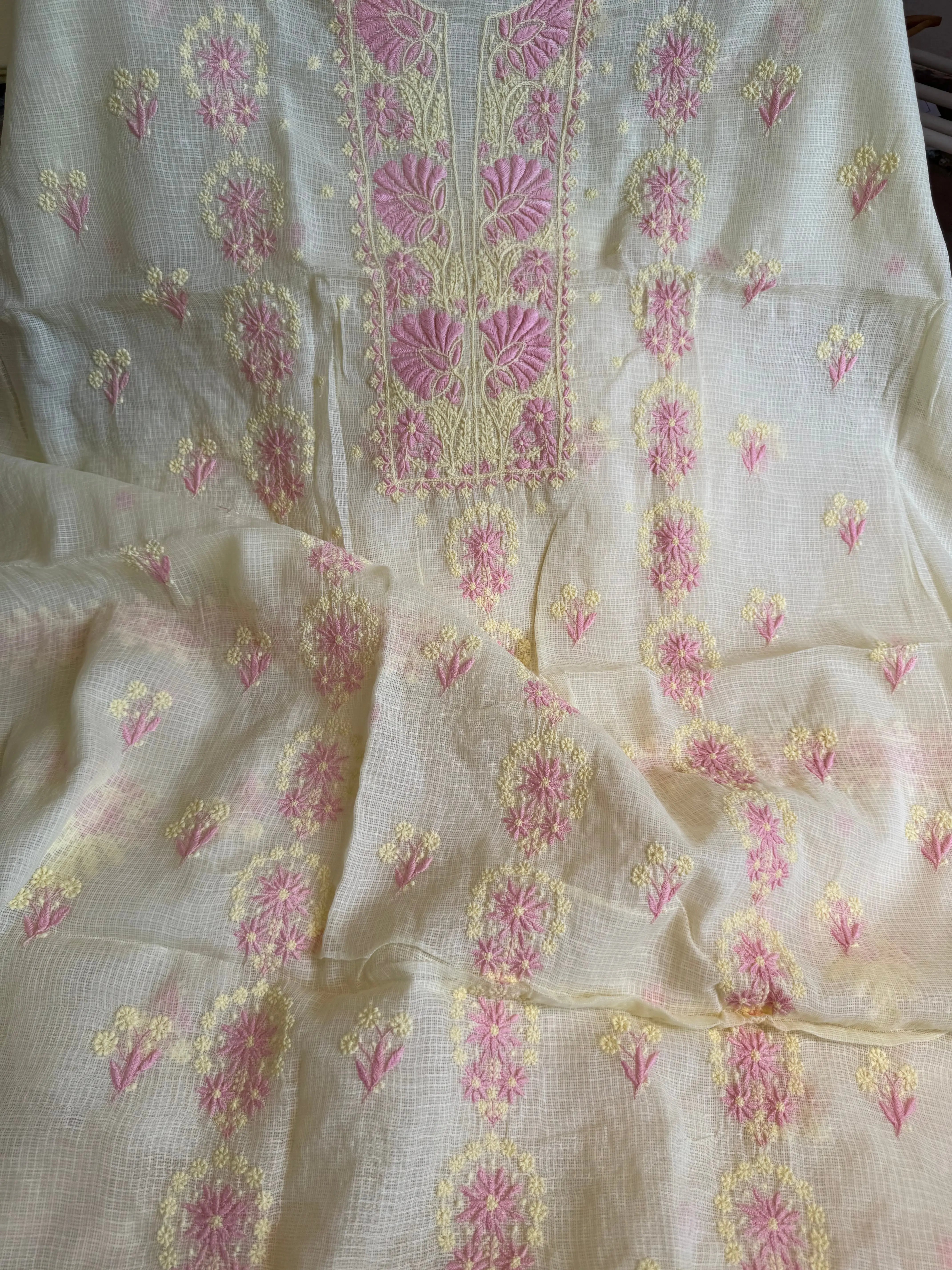 Kota Length with Dupatta - Light Yellow ARIAA CHIKANKARI 