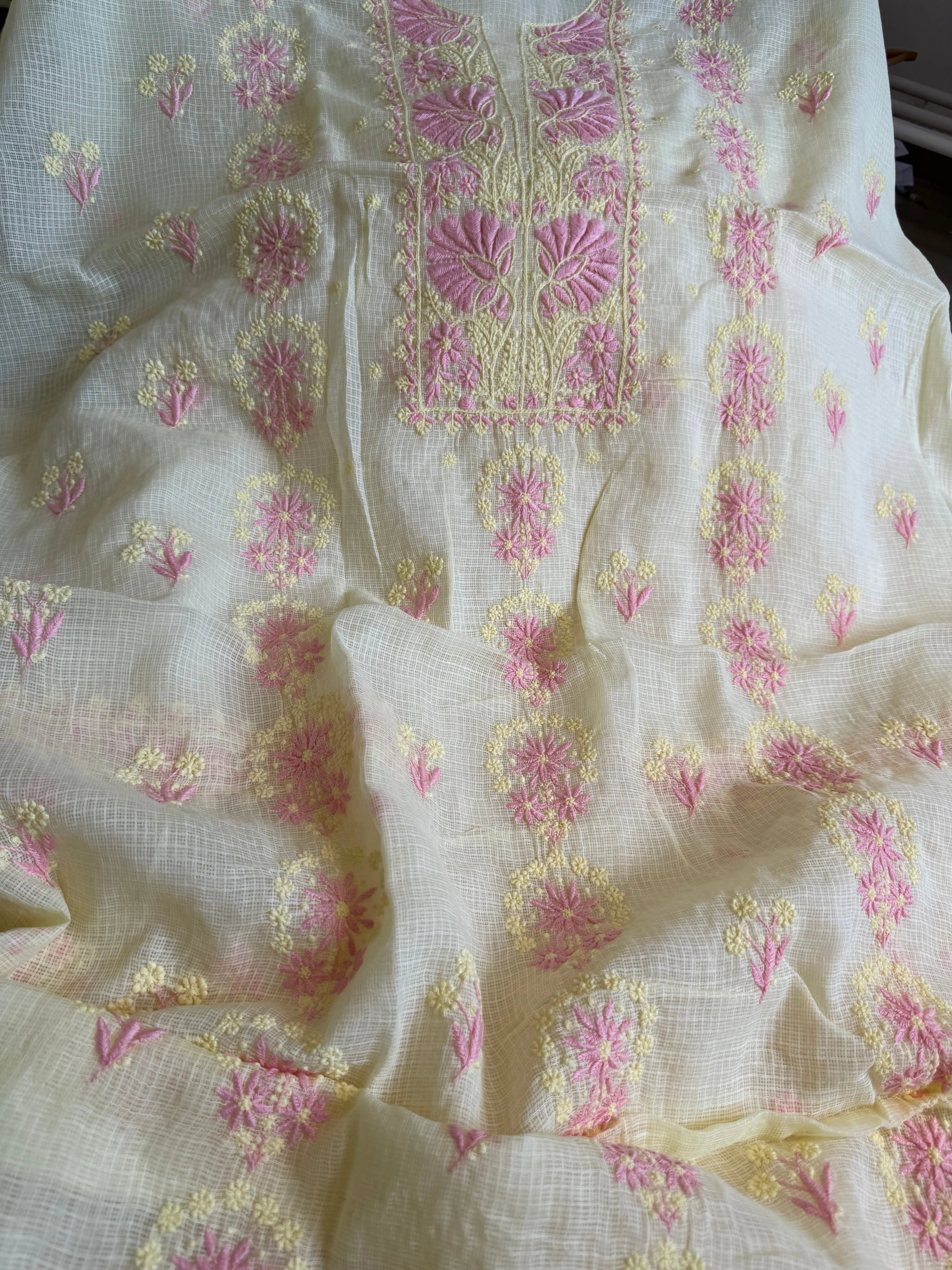 Kota Length with Dupatta - Light Yellow ARIAA CHIKANKARI 