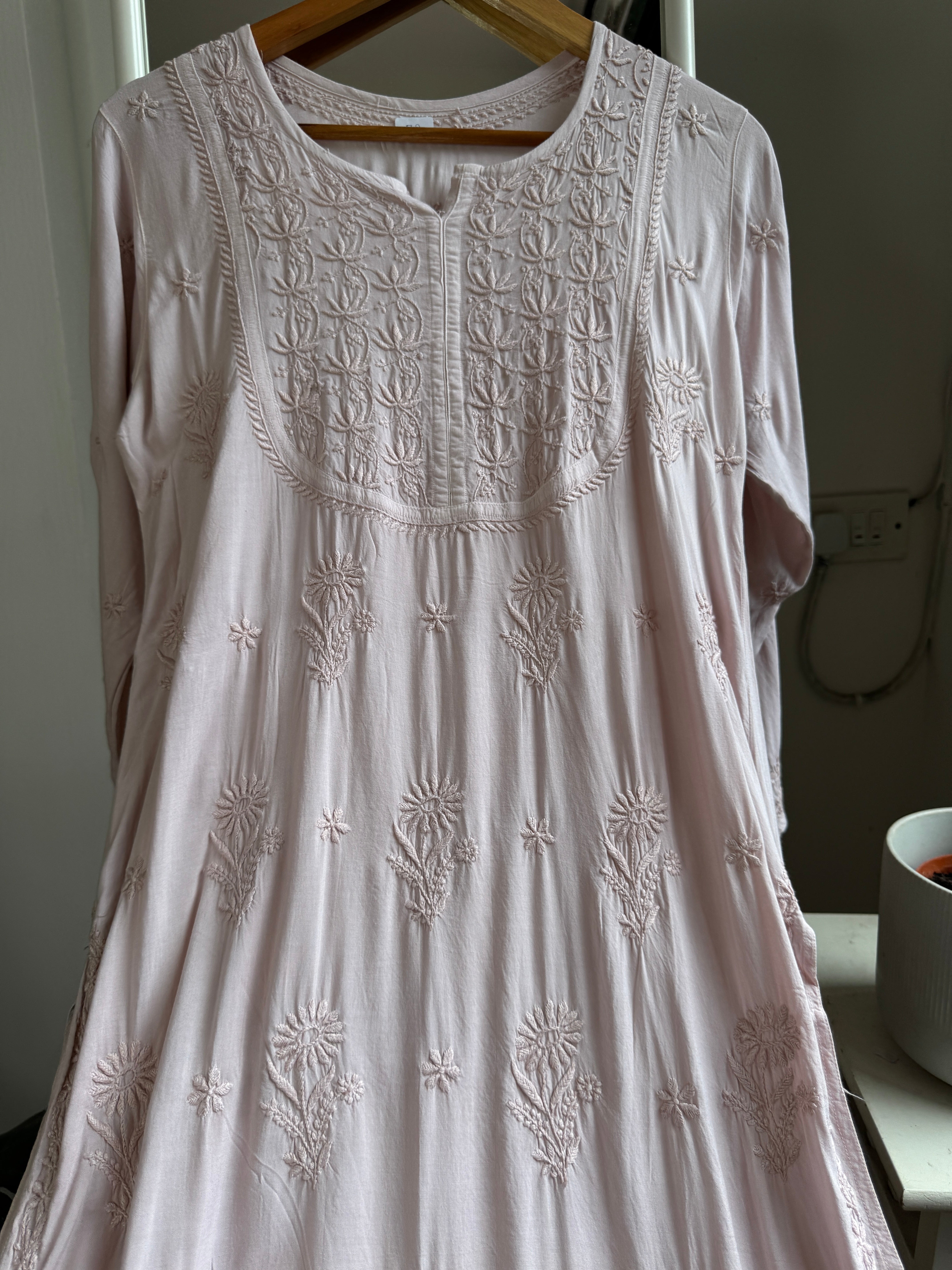 Premium Modal Chikankari Cotton Kurti - Light Brown - Noor Collection ARIAA CHIKANKARI 