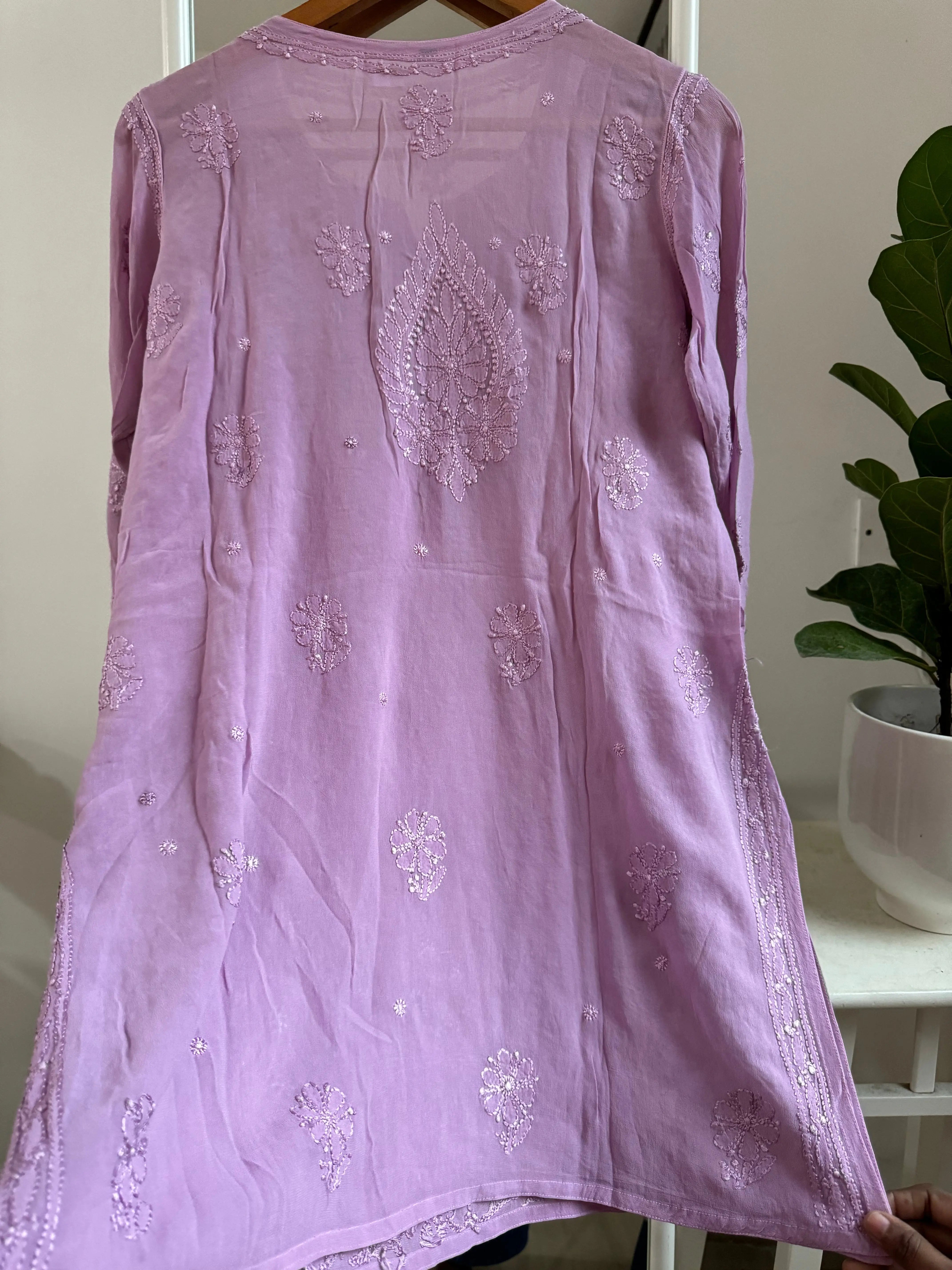 Chikankari Viscose Georgette short Top in Mauve ARIAA CHIKANKARI 