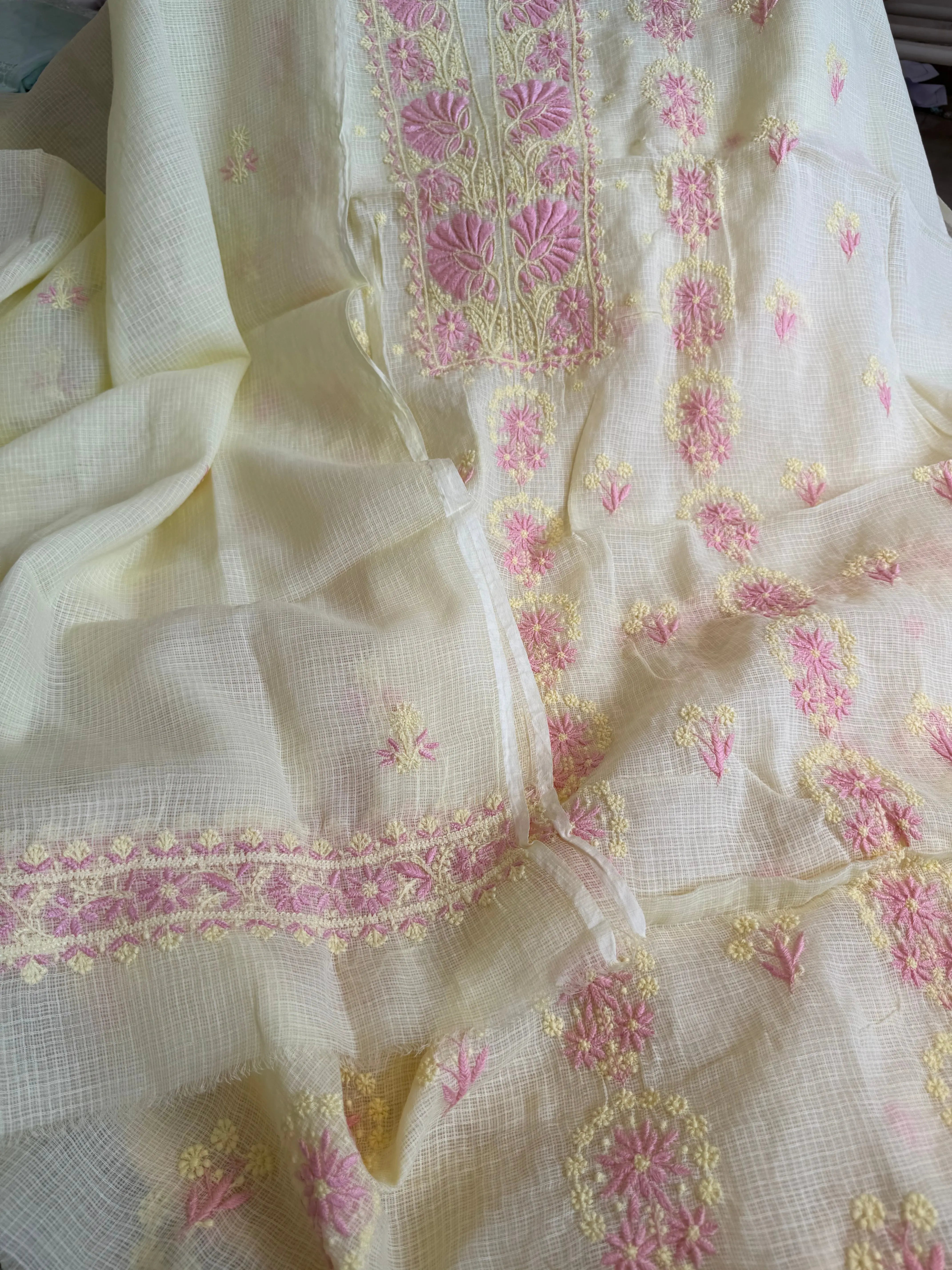 Kota Length with Dupatta - Light Yellow ARIAA CHIKANKARI 