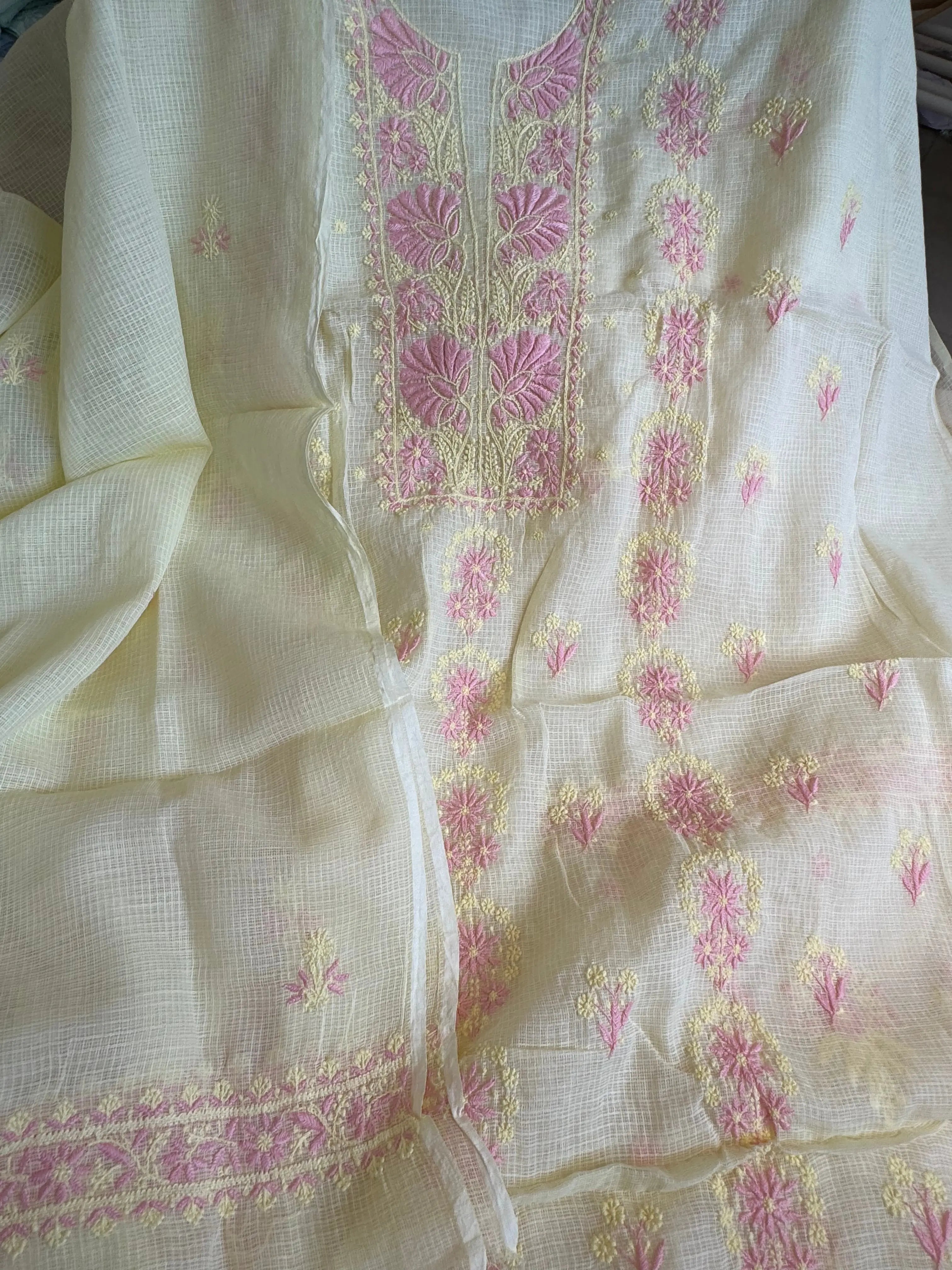 Kota Length with Dupatta - Light Yellow ARIAA CHIKANKARI 