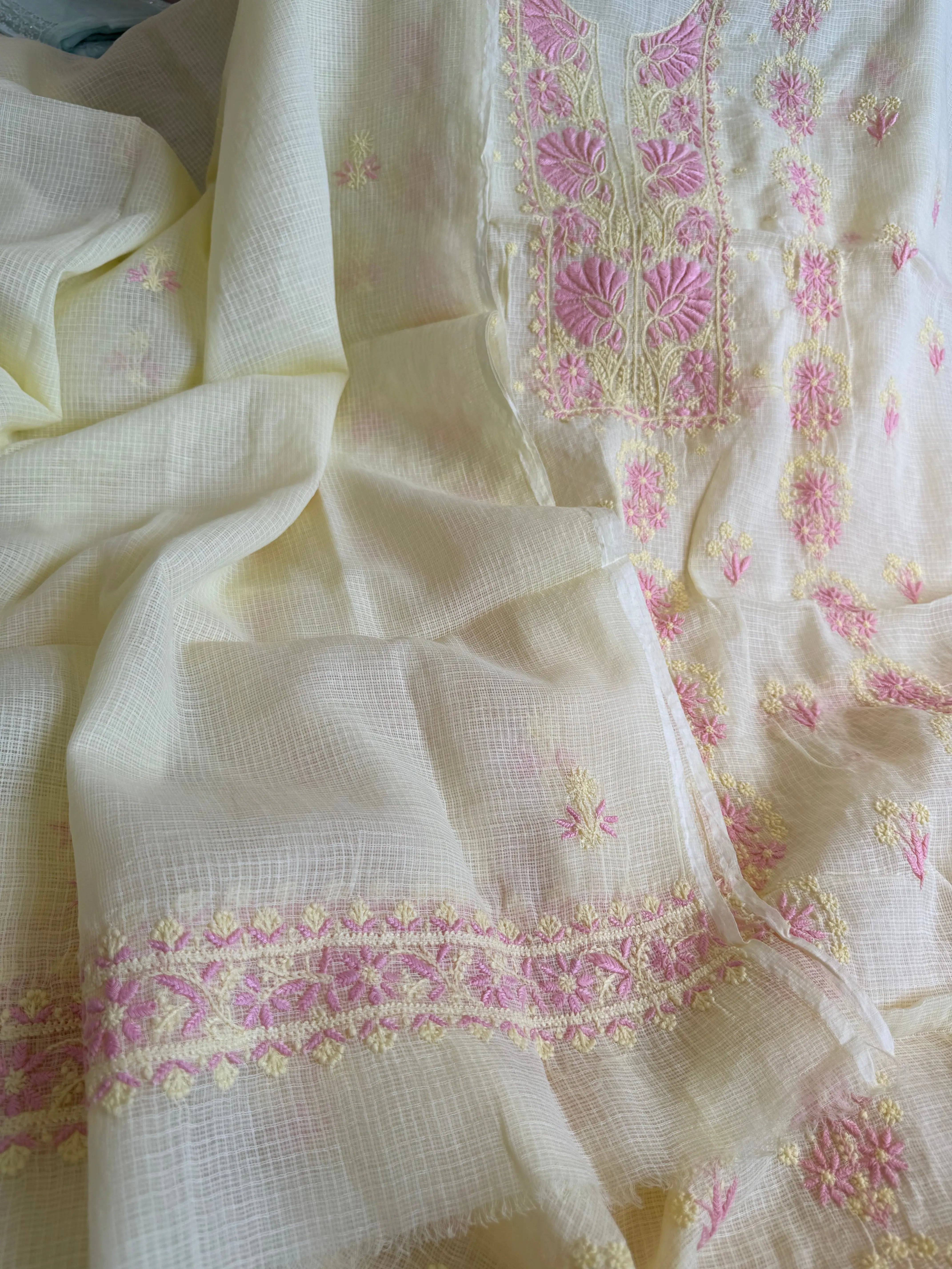 Kota Length with Dupatta - Light Yellow ARIAA CHIKANKARI 