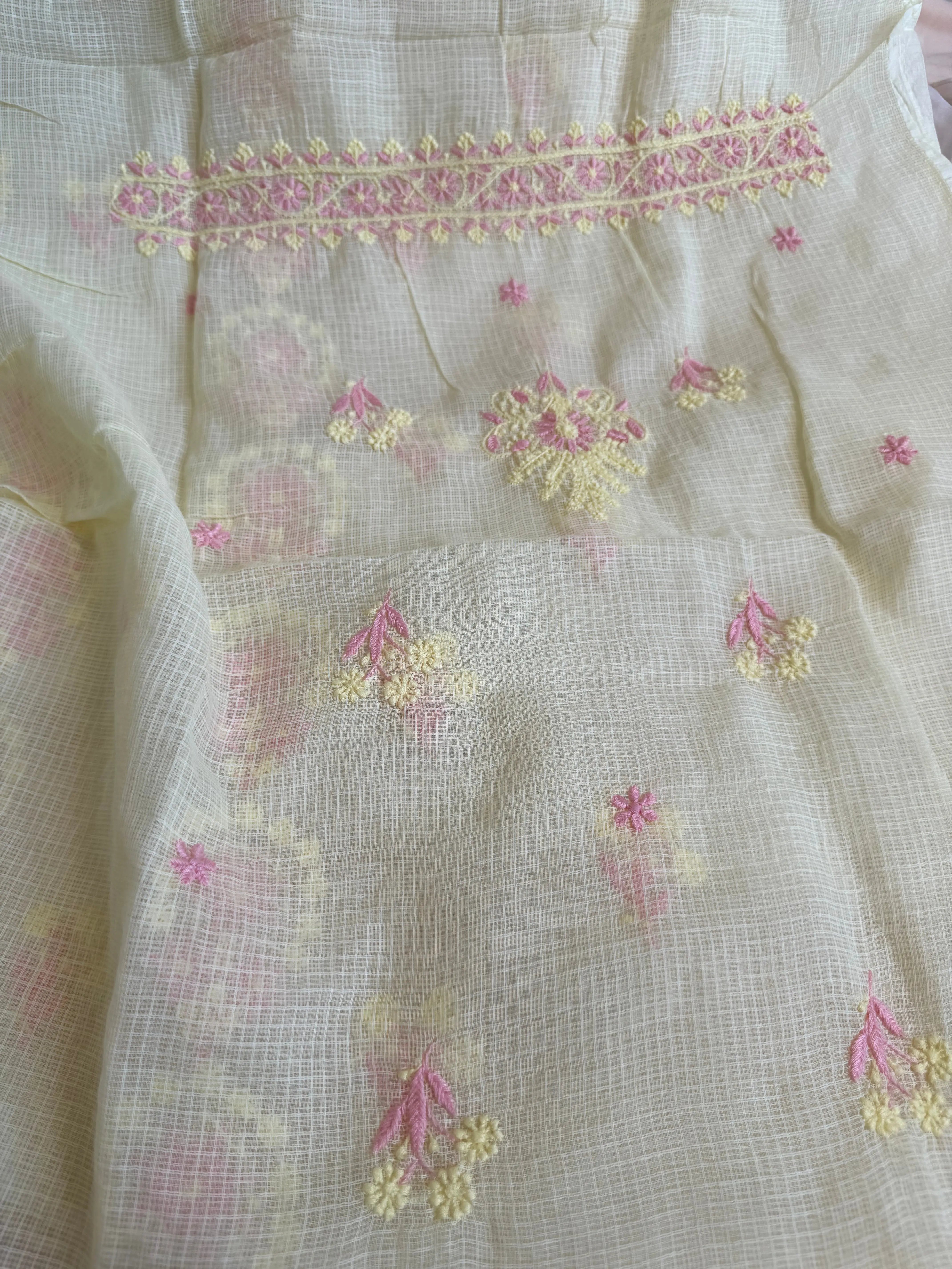 Kota Length with Dupatta - Light Yellow ARIAA CHIKANKARI 