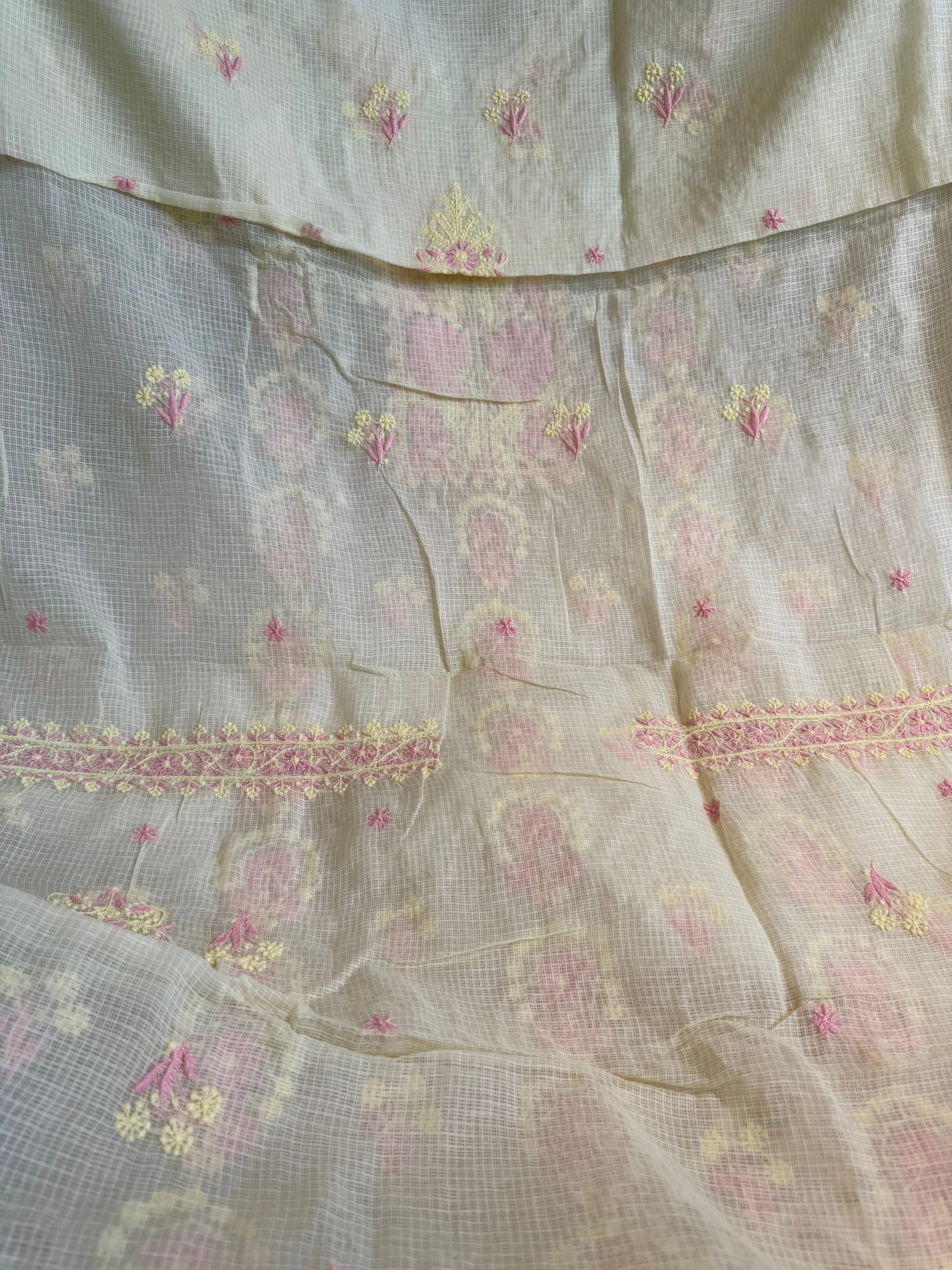 Kota Length with Dupatta - Light Yellow ARIAA CHIKANKARI 