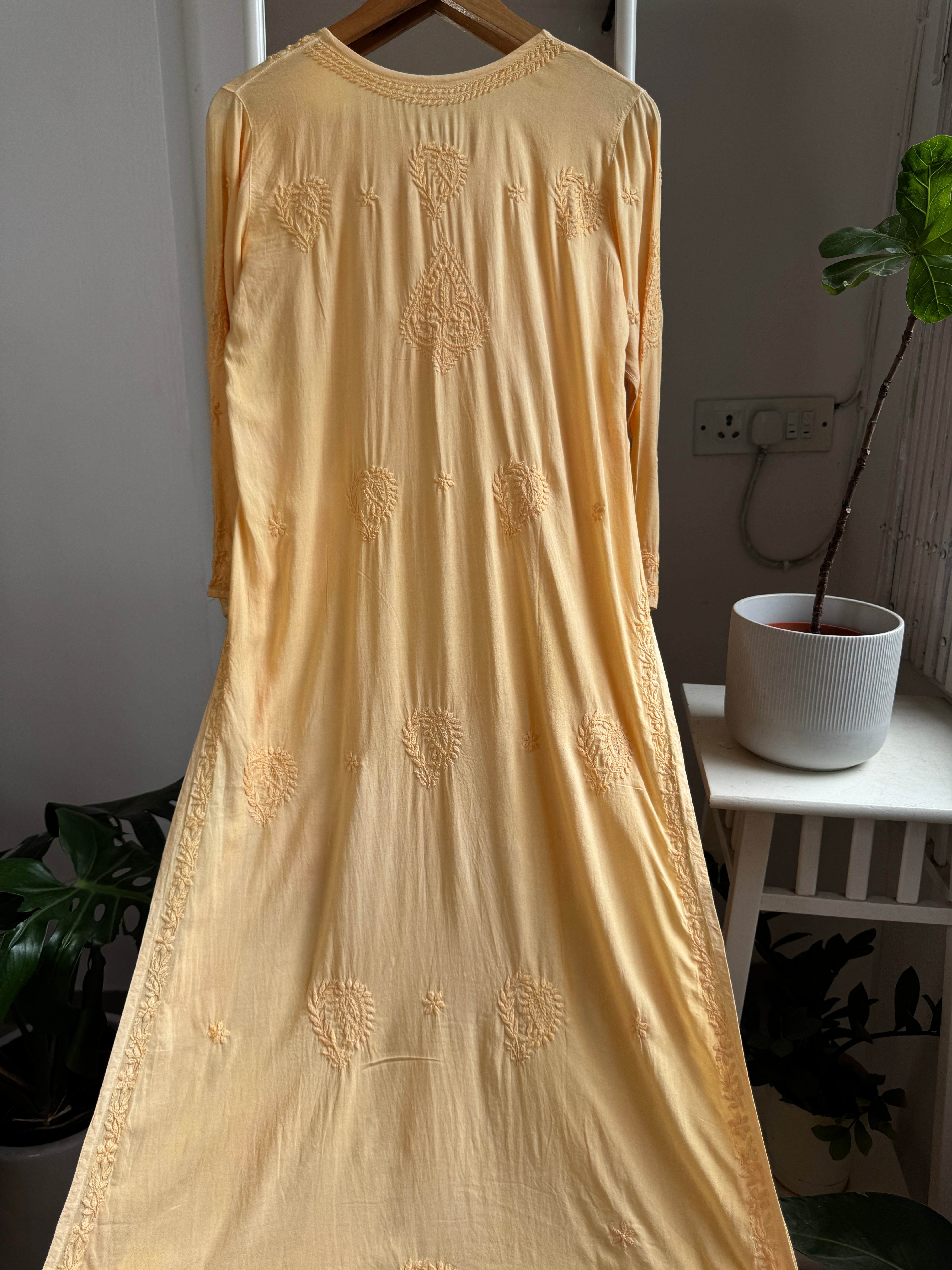 Premium Modal Chikankari Cotton Kurti - Yellow - Noor Collection ARIAA CHIKANKARI 