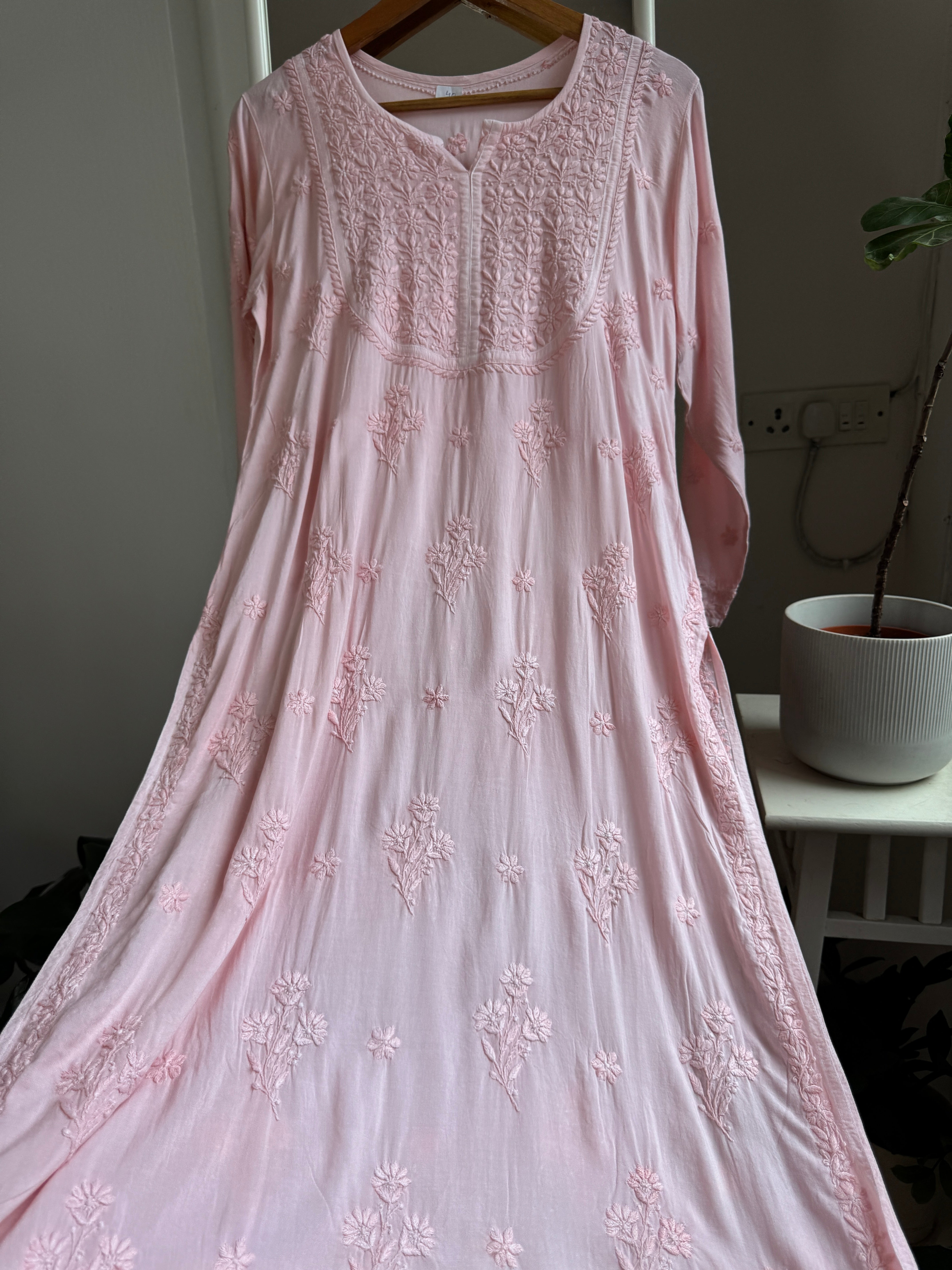 Premium Modal Chikankari Cotton Kurti - Peach - Noor Collection ARIAA CHIKANKARI 