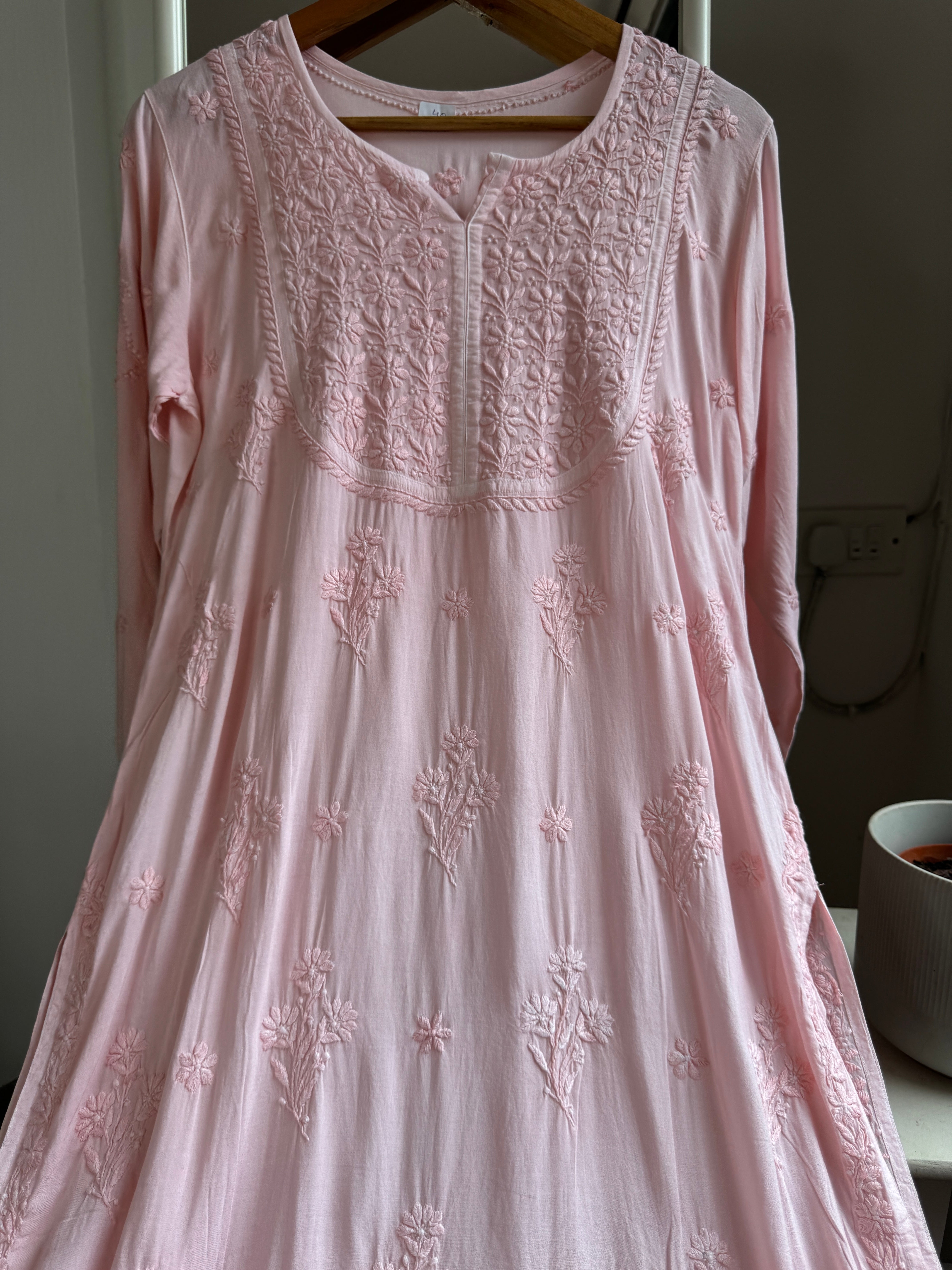 Premium Modal Chikankari Cotton Kurti - Peach - Noor Collection ARIAA CHIKANKARI 