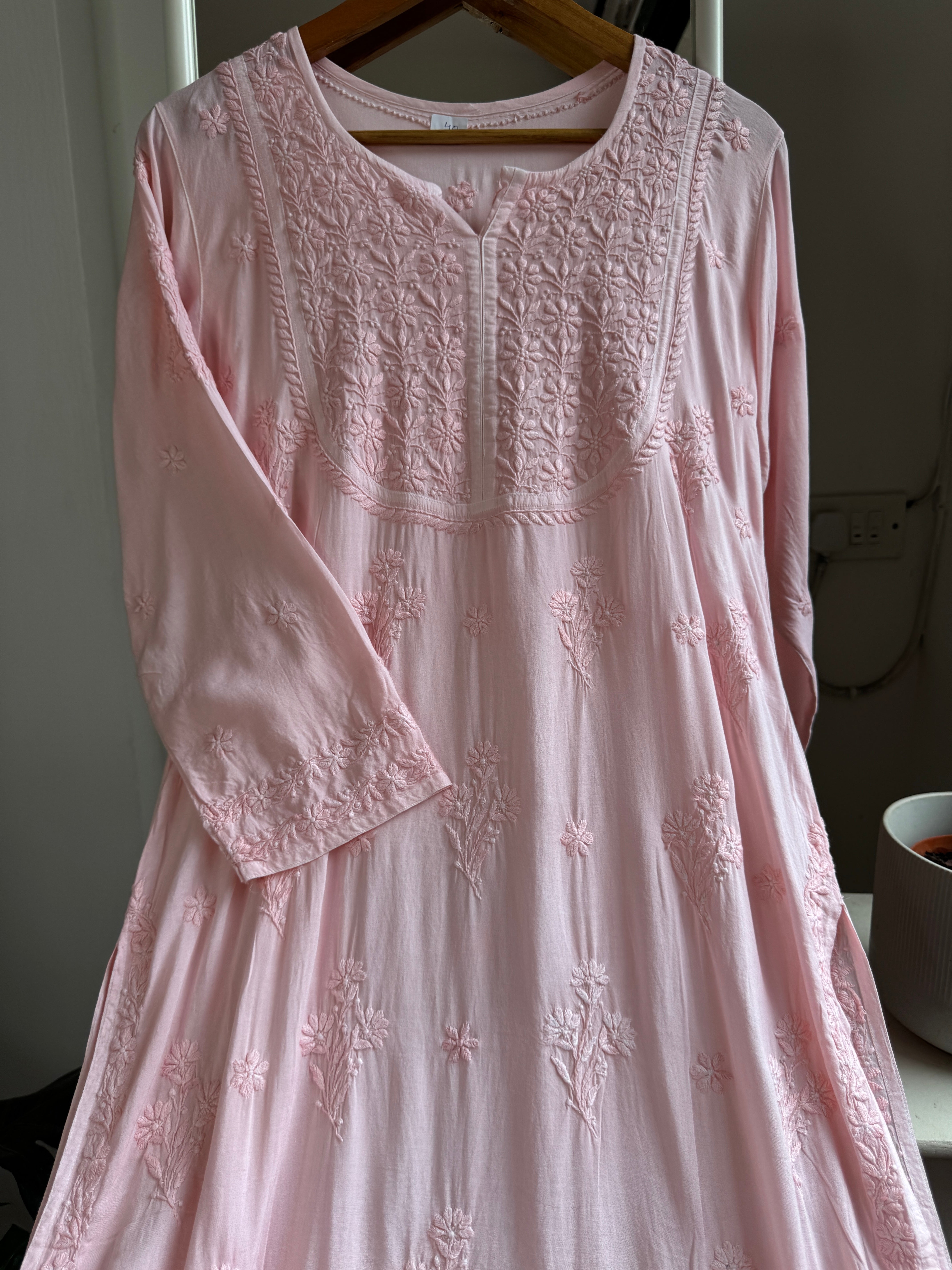 Premium Modal Chikankari Cotton Kurti - Peach - Noor Collection ARIAA CHIKANKARI 