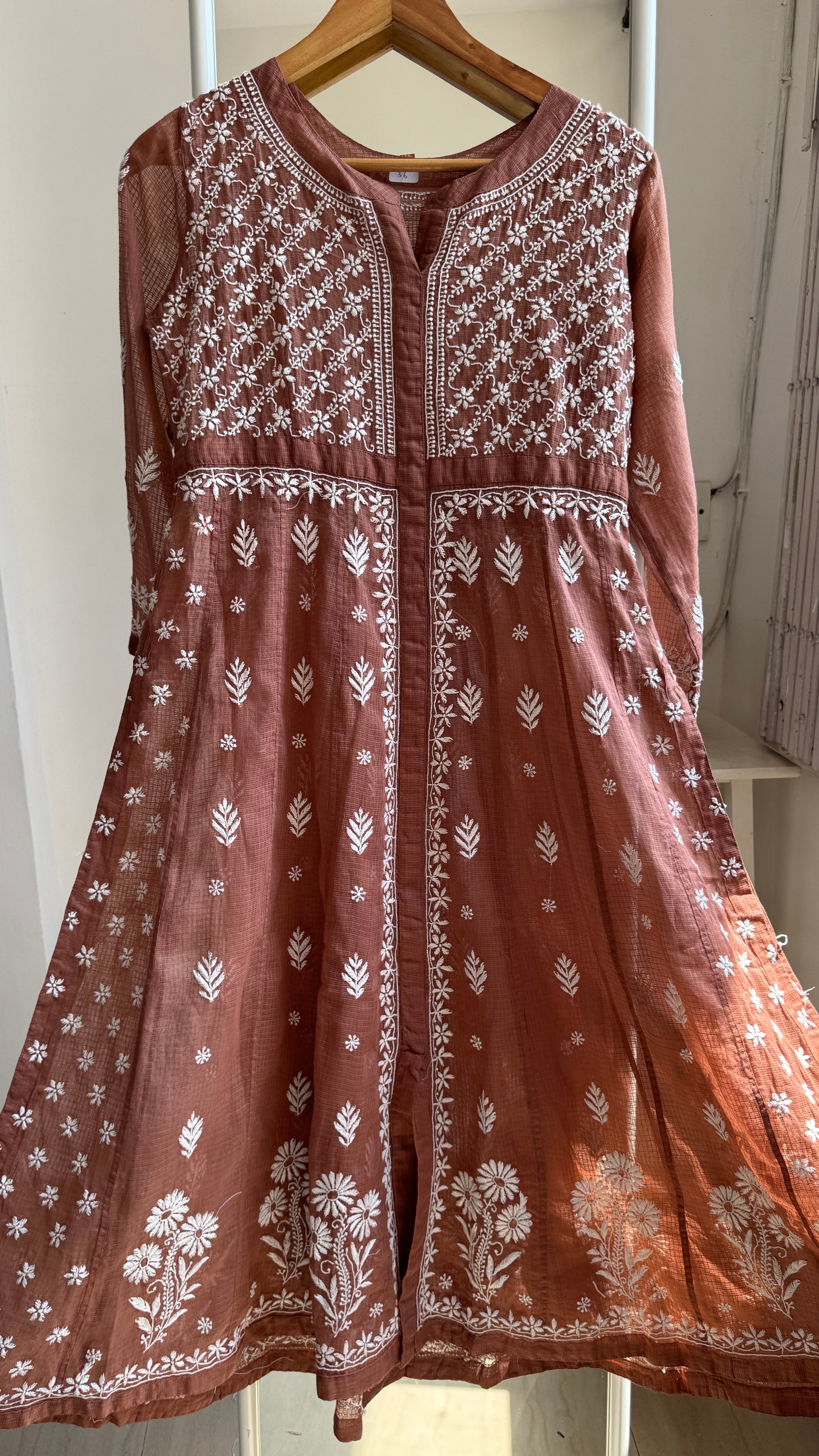 Kota Cotton Chikankari Anarkali - Brown - SITARA Collection