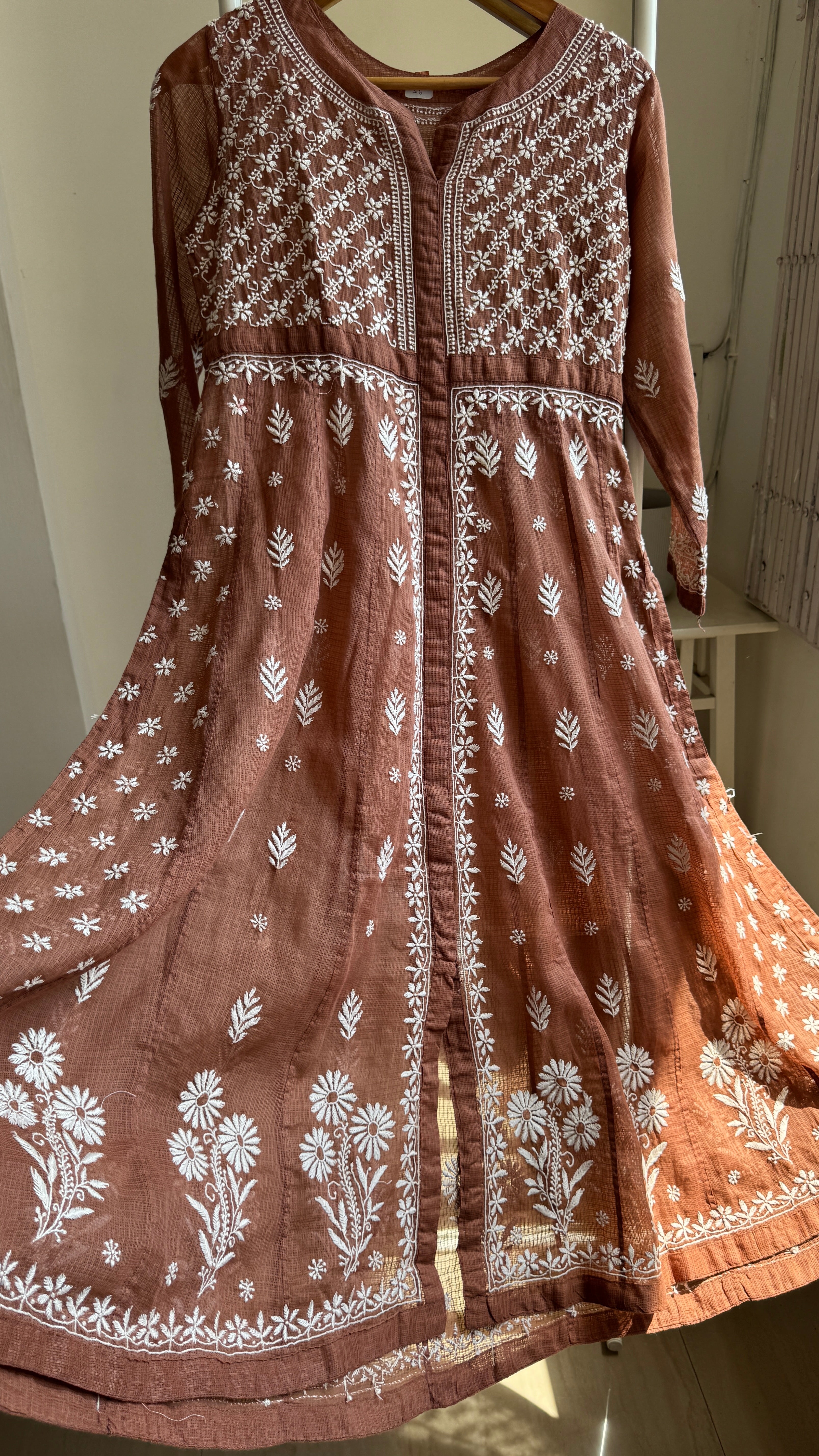 Kota Cotton Chikankari Anarkali - Brown - SITARA Collection