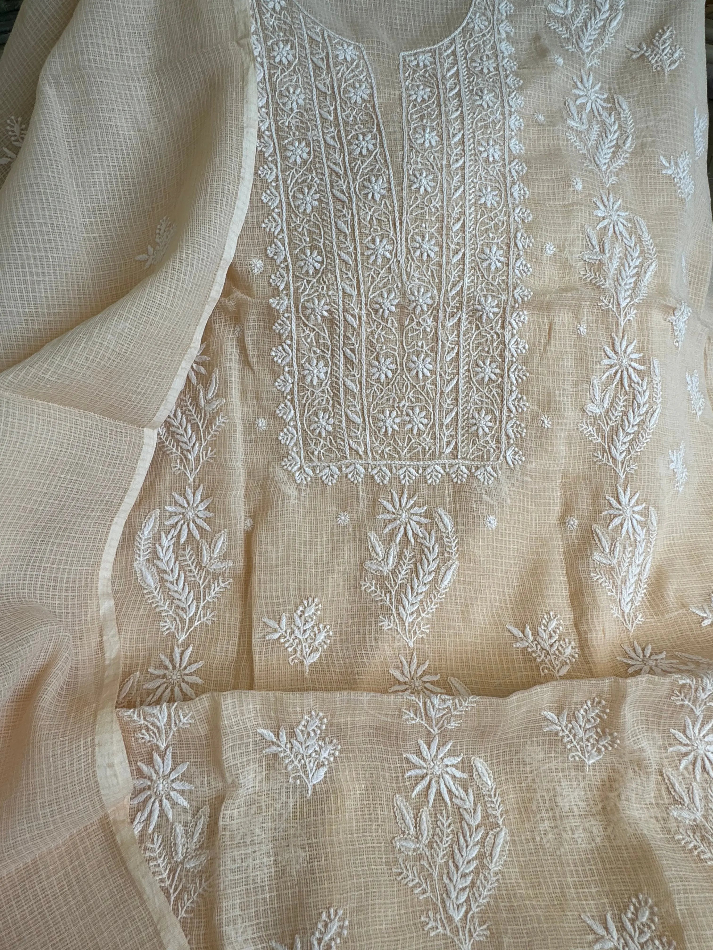 Kota Length with Dupatta - Beige ARIAA CHIKANKARI 