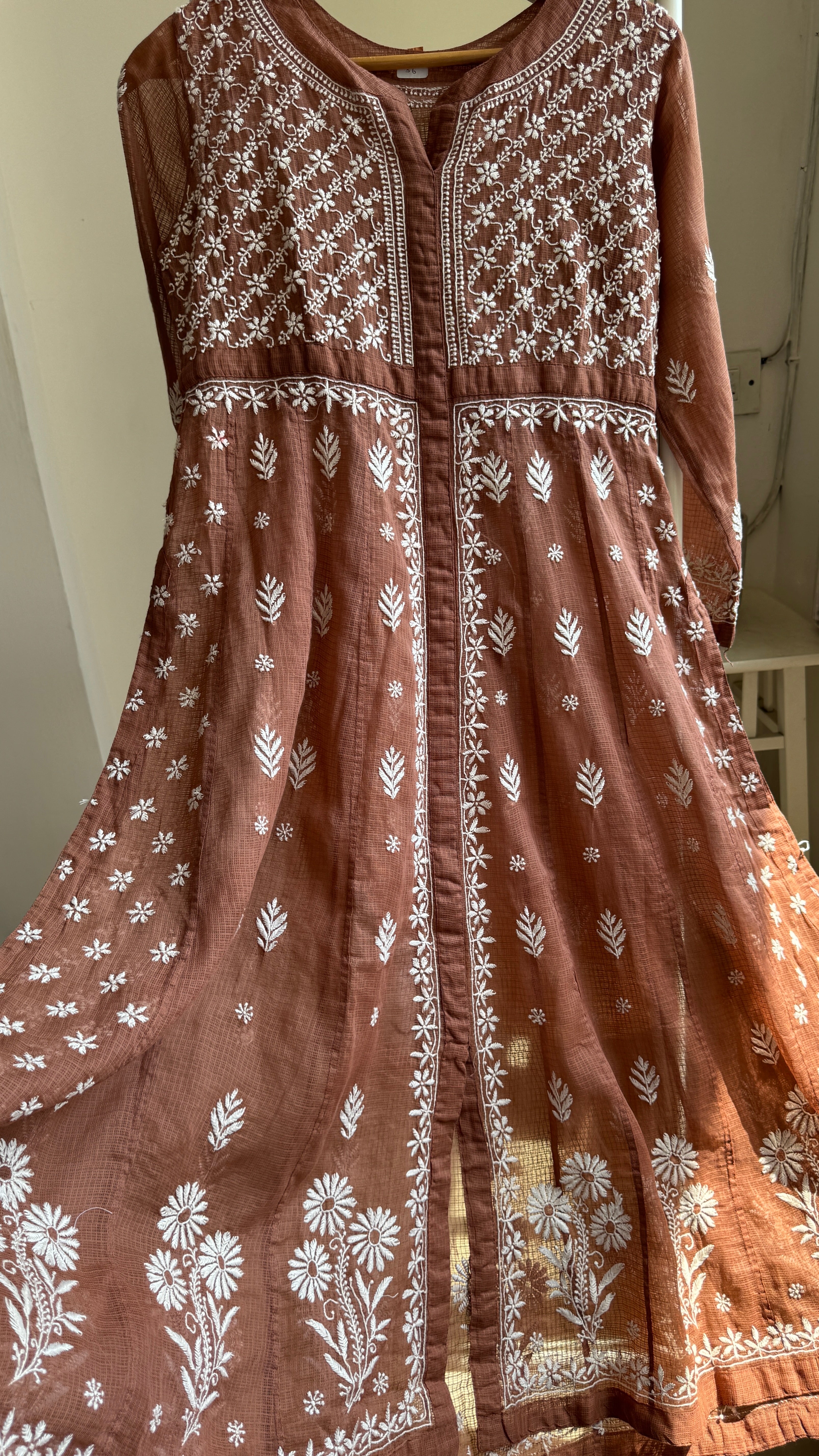 Kota Cotton Chikankari Anarkali - Brown - SITARA Collection