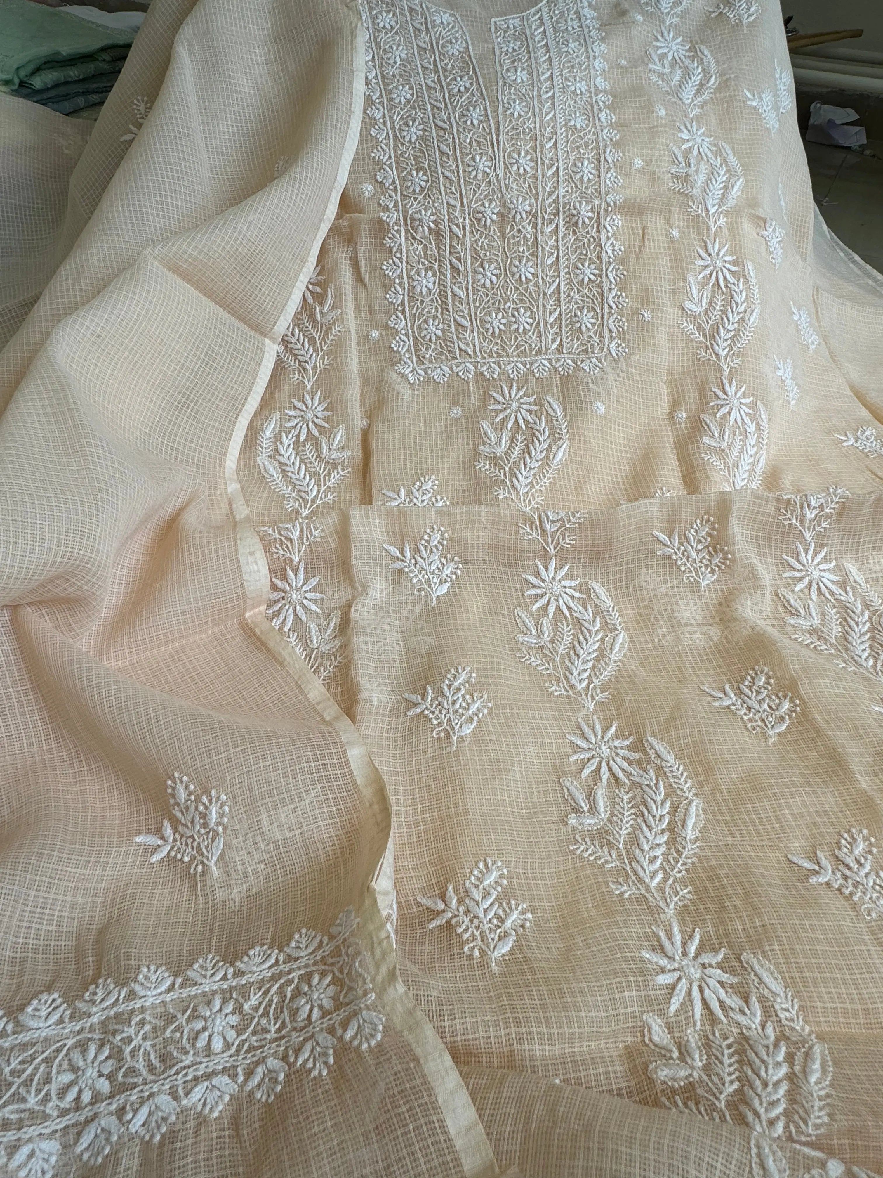 Kota Length with Dupatta - Beige ARIAA CHIKANKARI 