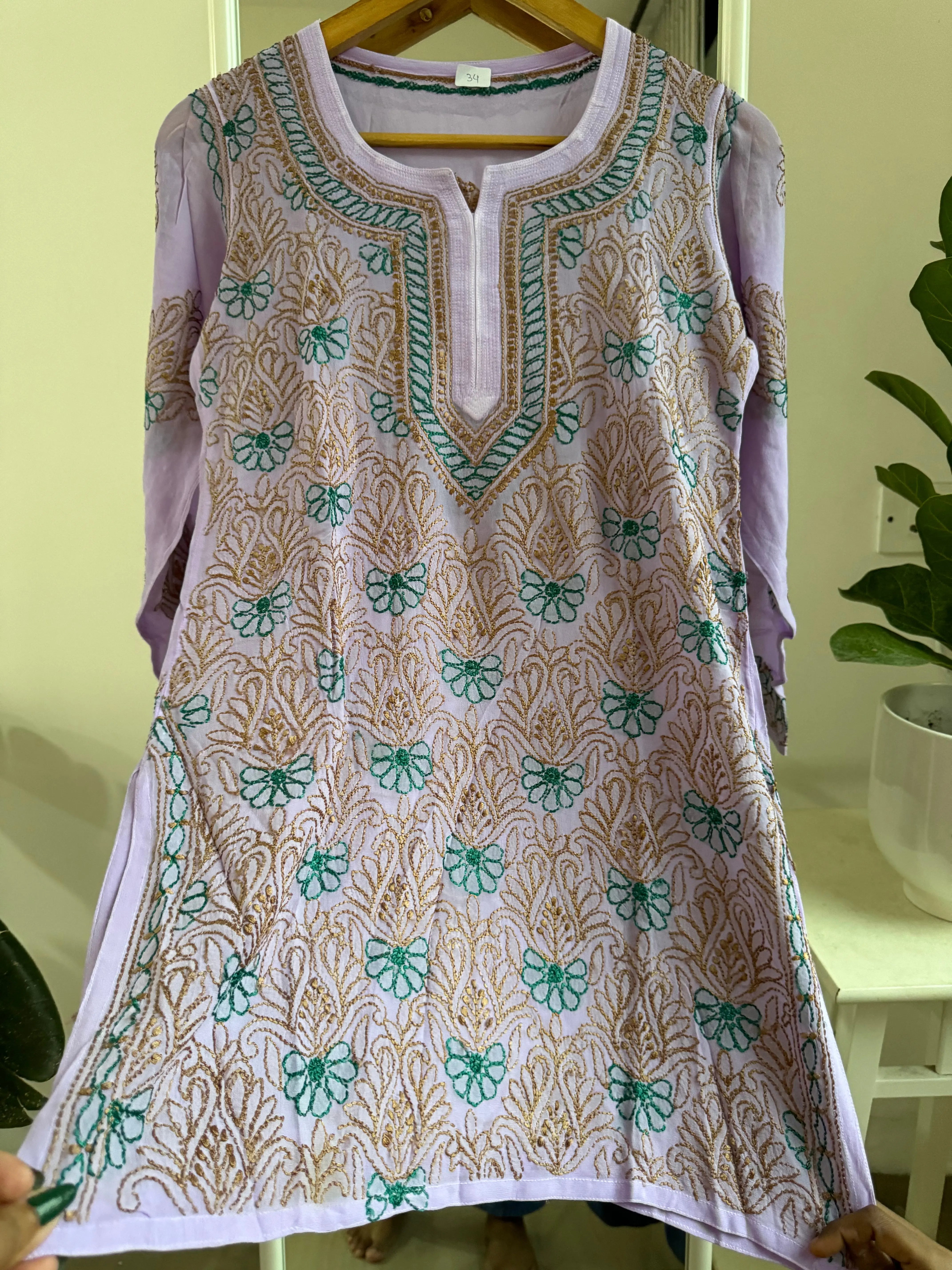 Chikankari Viscose Georgette short Top in Mauve Multi Thread ARIAA CHIKANKARI 